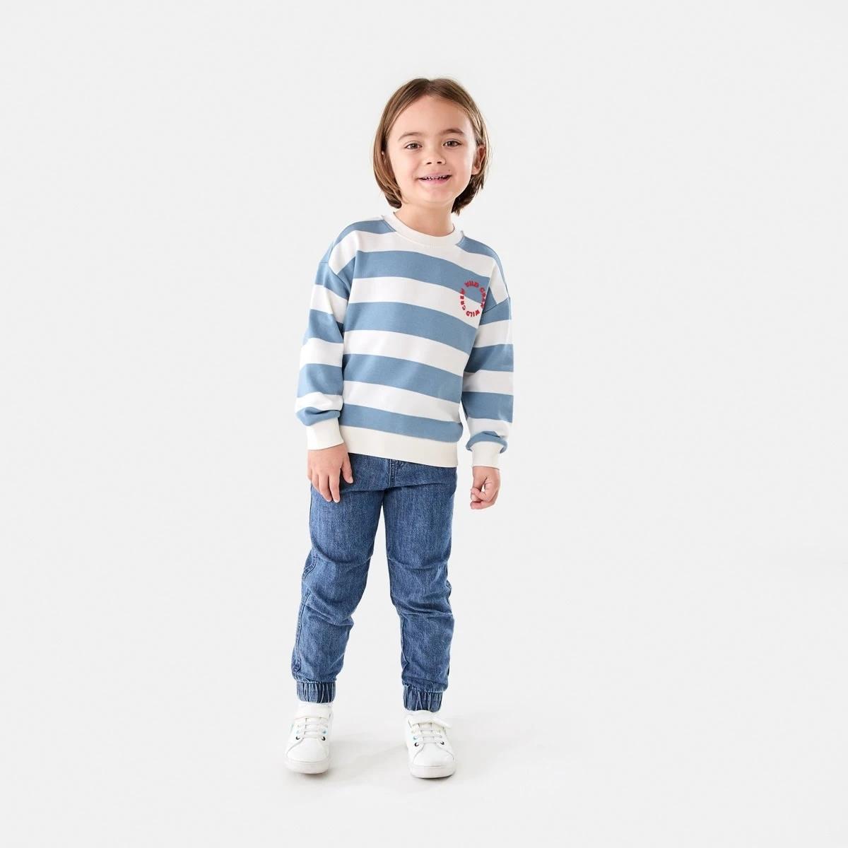 6 Stripe Oversized Crew Neck Sweatshirt Blu Stripe, 6 of 7