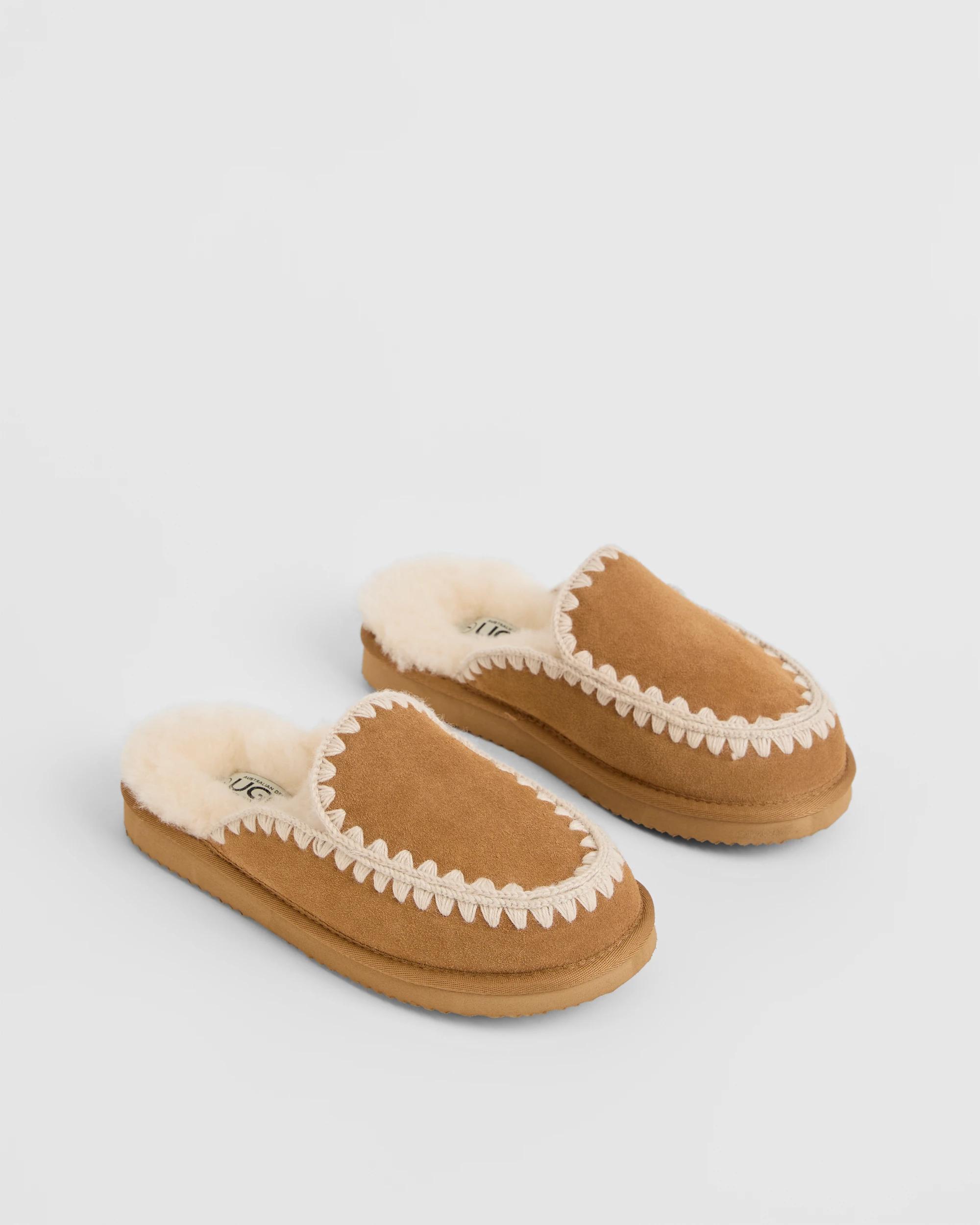 2 Australian Design Ugg Boots and Slippers Australian Design Ugg Sheepskin and Leather Stitched Scuff CHESTNUT, 2 of 4