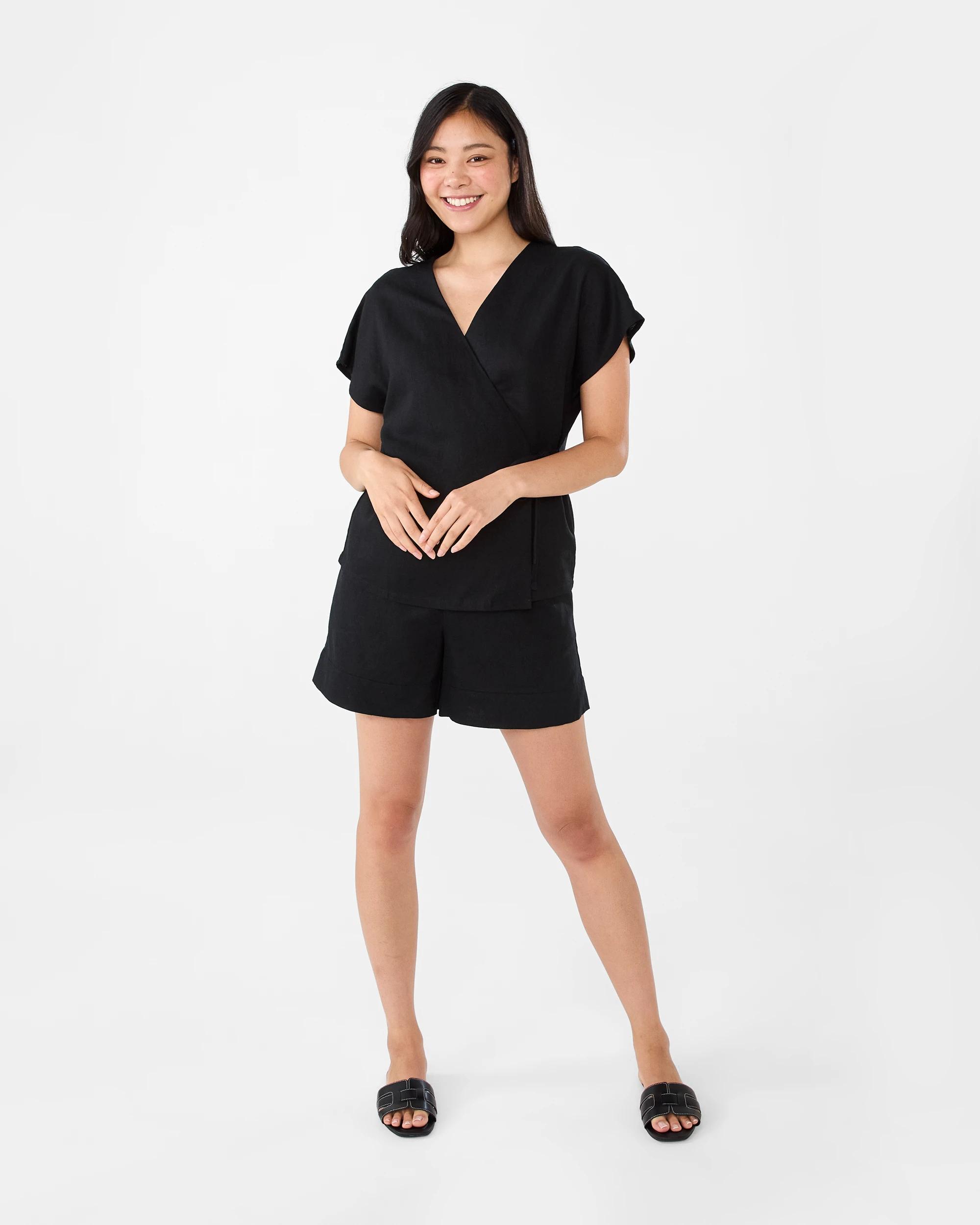 6 Linen Blend Tailored Shorts Black, 6 of 6