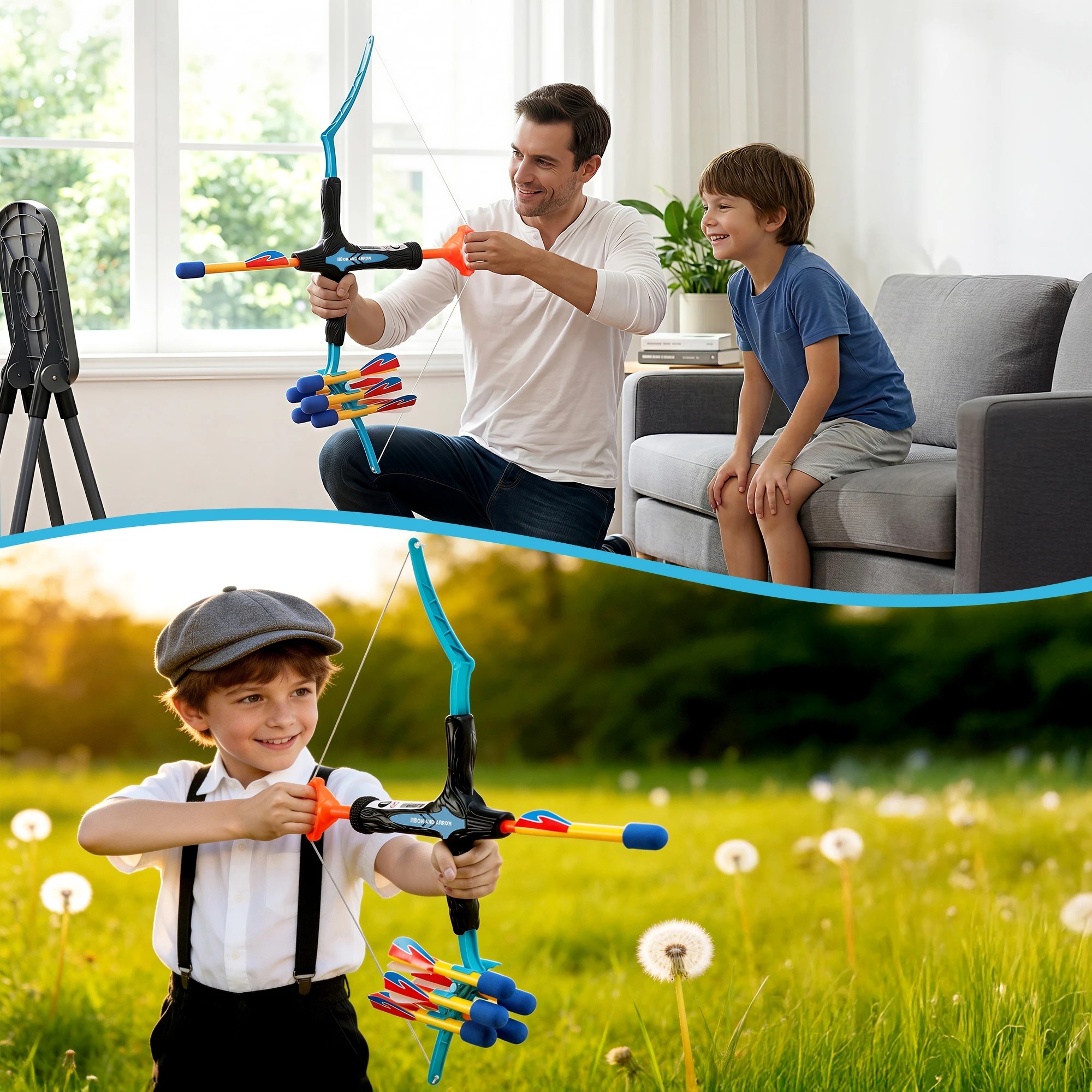 7 Keezi Kids Bow and Arrow Set Outdoor Sport Game Archery Toys 6 Arrows Children Gifts - Blue, 7 of 9