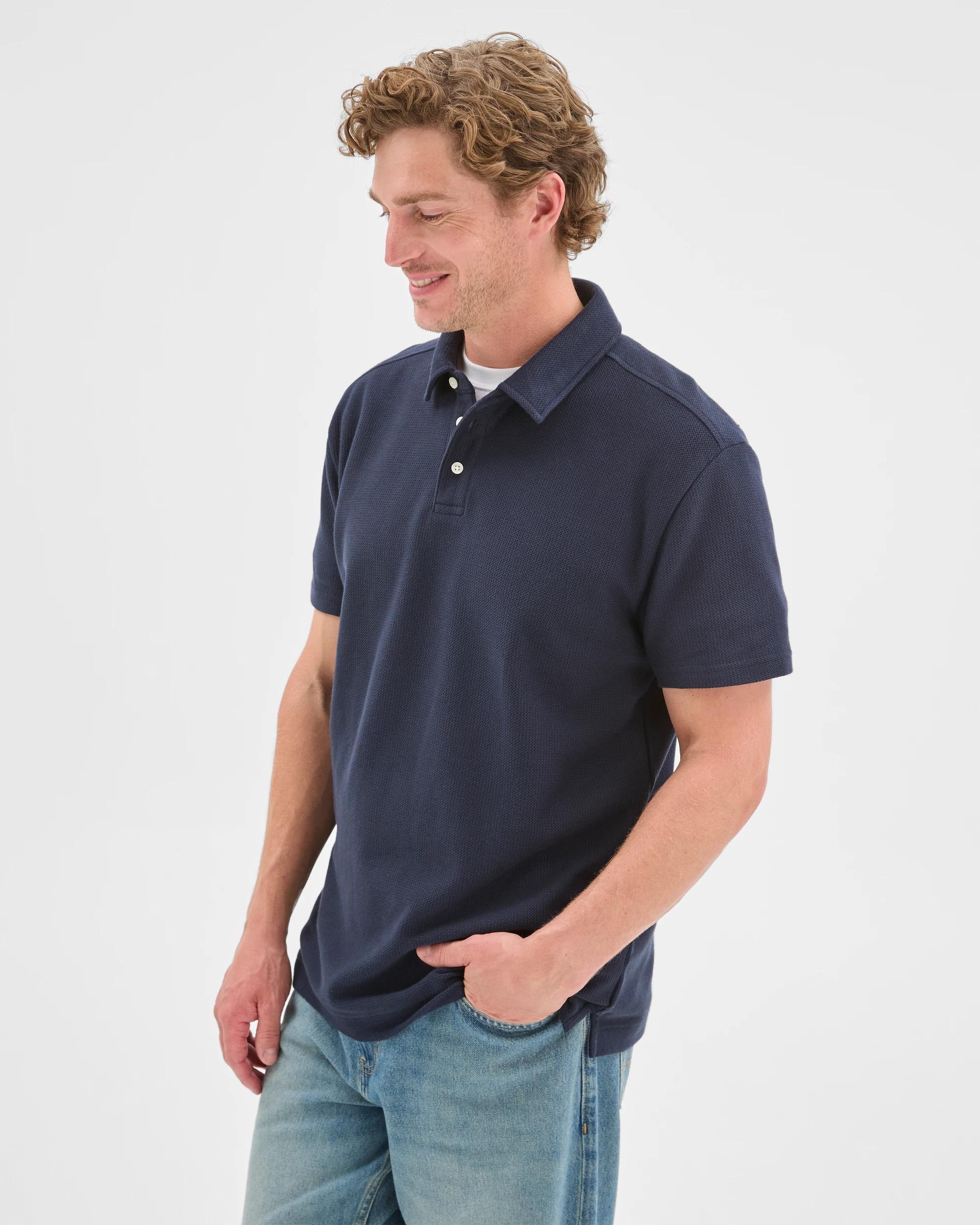 1 Target Man Australian Cotton Textured Polo Top NAVY, 1 of 6