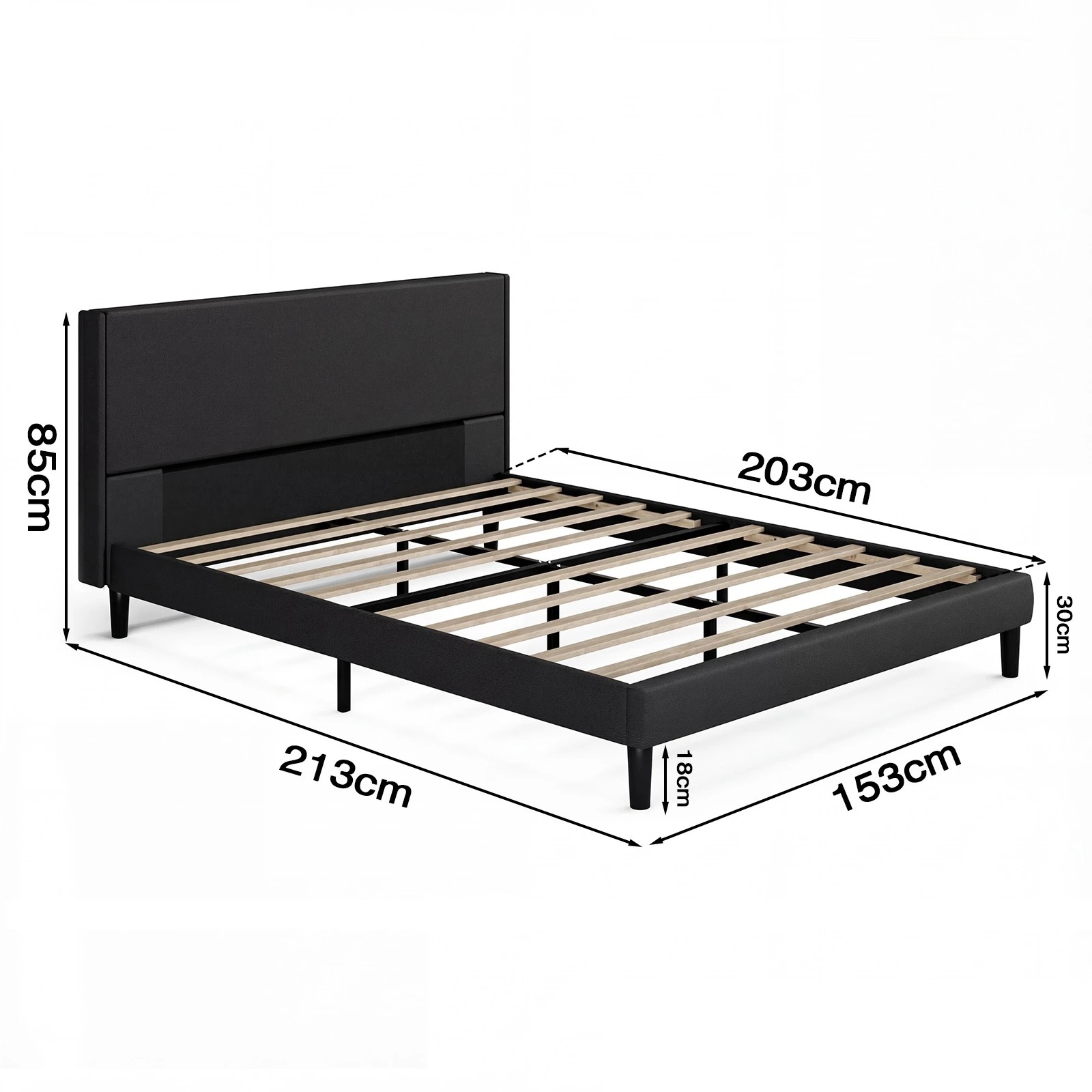 3 Advwin Bed Frame Queen Size Mattress Base Upholstered Platform - Black, 3 of 9