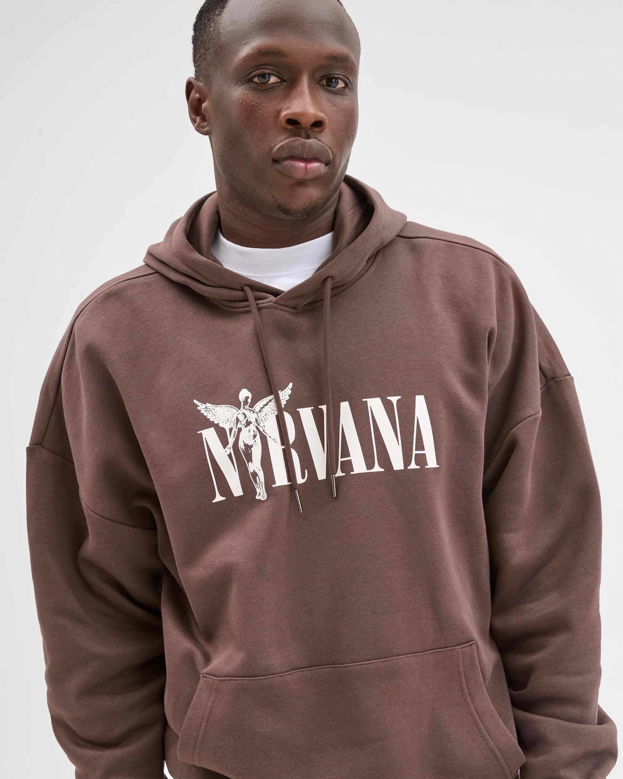 6 Nirvana Logo Australian Cotton Blend Graphic Hoodie CHOCOLATE, 6 of 6