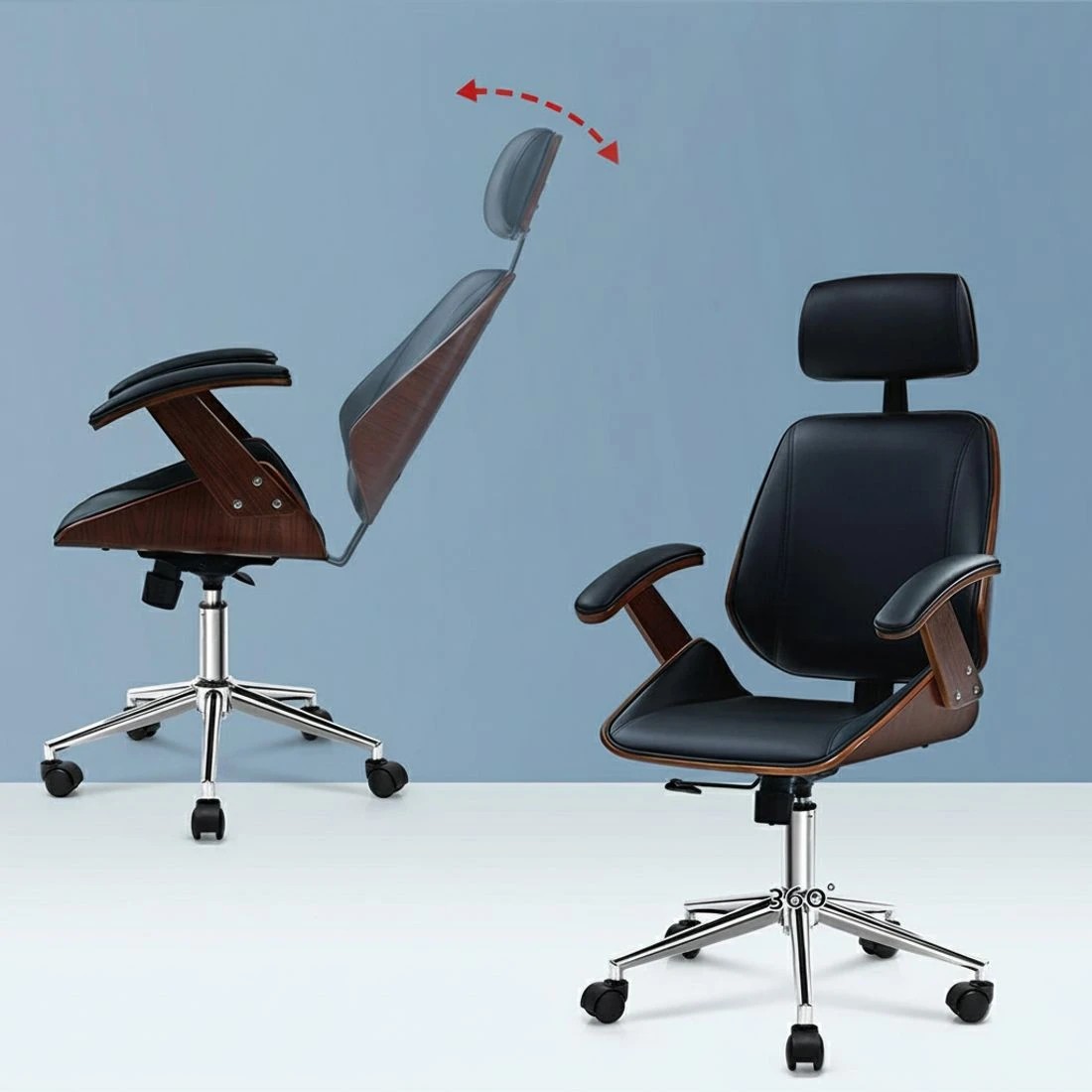 3 Artiss Wooden Office Chair Leather Seat - Black, 3 of 6
