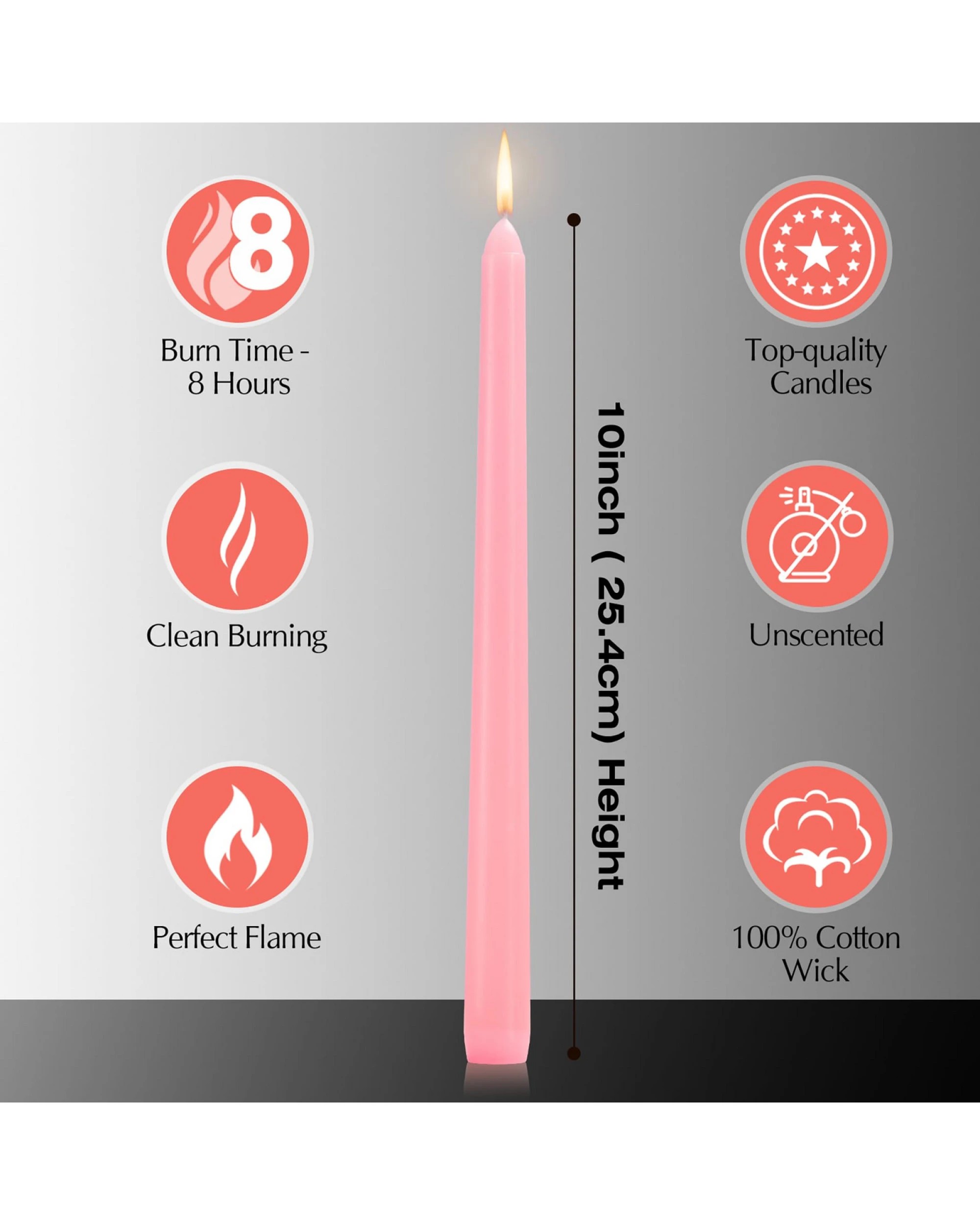 8 Tapered Dinner Candles, Unscented, 25cm Pack of 144, 8 of 8