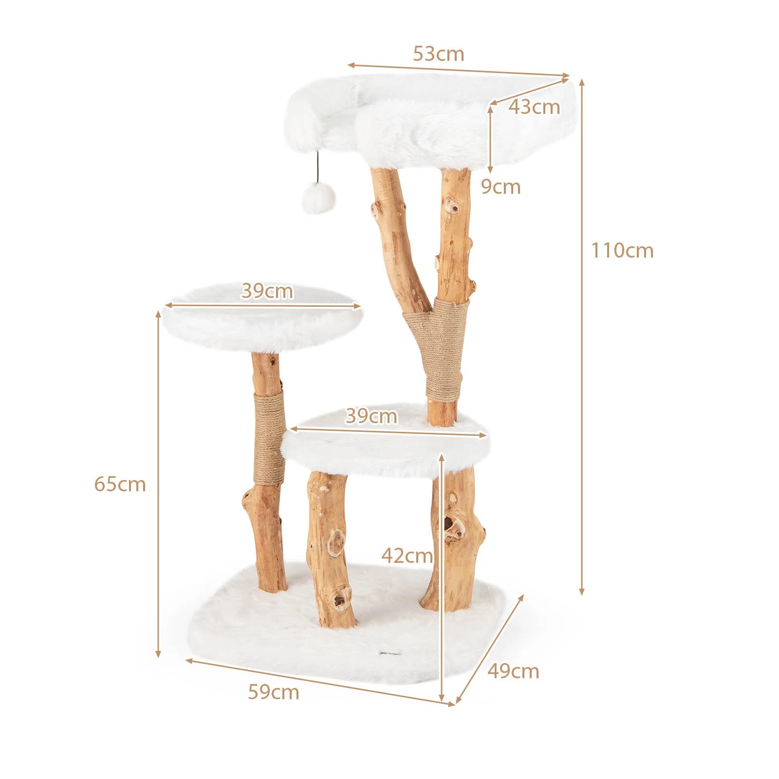 2 Costway 1.1M Solid Wood Cat Tree Kitten Climbing Activity Tower w/Scratching Post, 2 of 6