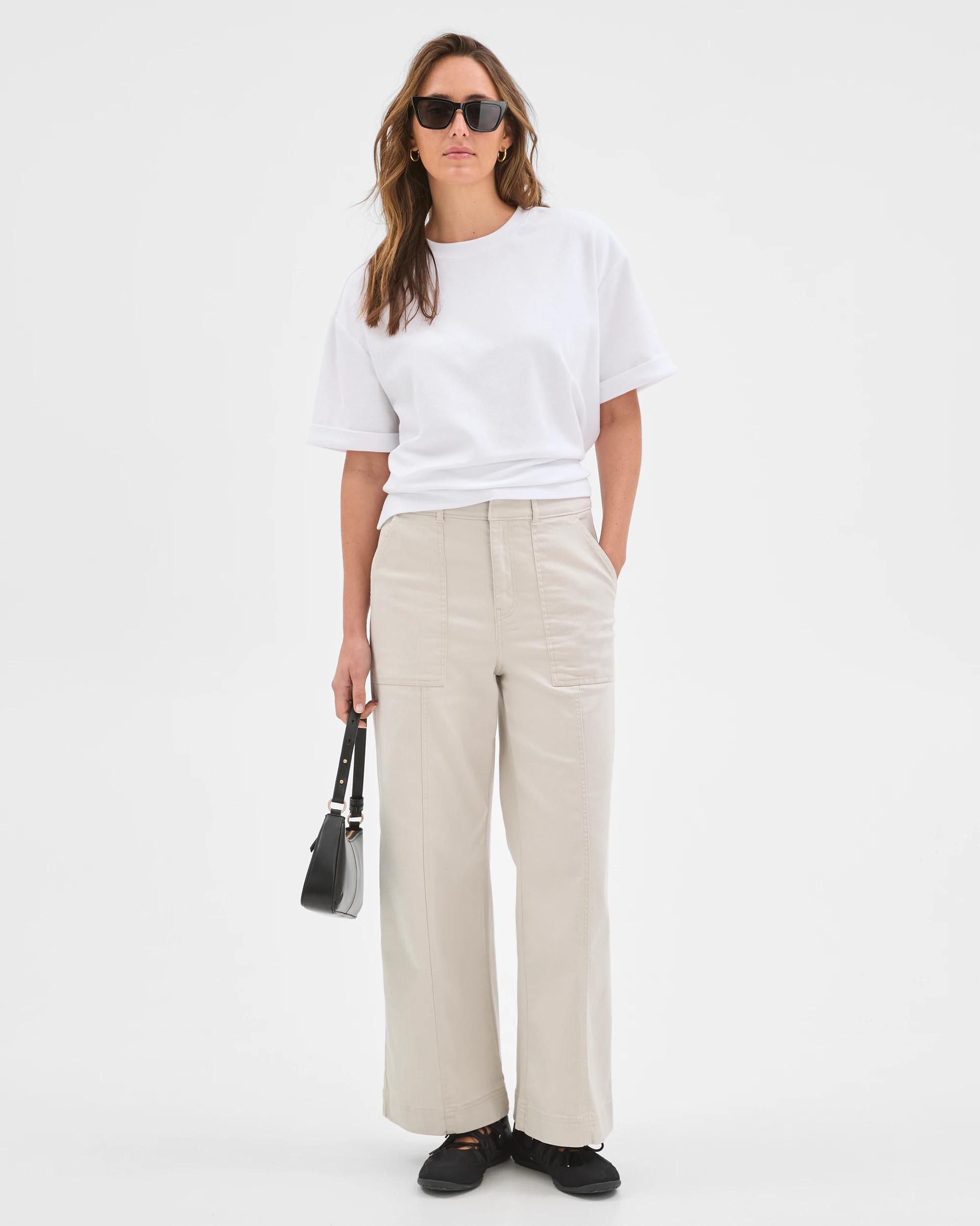 1 Target Woman Australian Cotton Blend Stretch Twill Wide Leg Pants PARCHMENT, 1 of 7