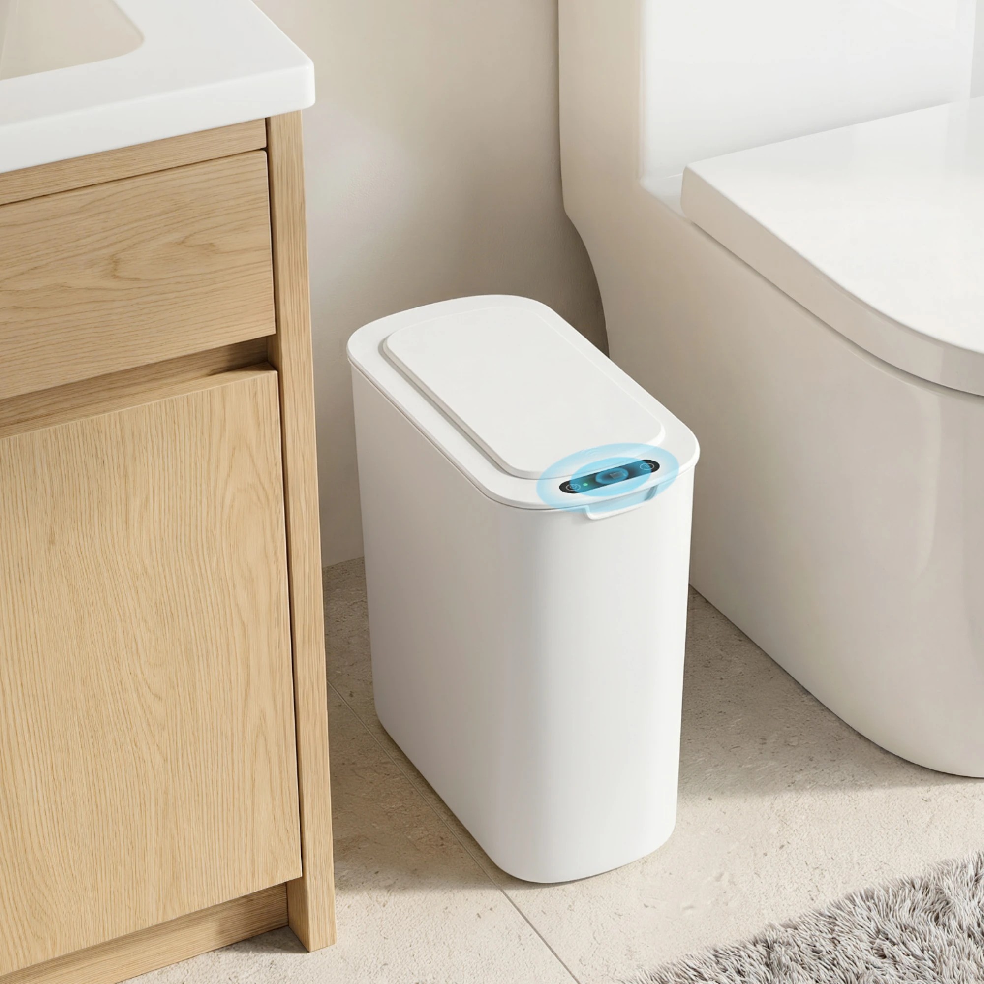 6 Devanti 11L Motion Sensor Kitchen Bins Slim Touchless Rubbish Can 2PCS - White, 6 of 7
