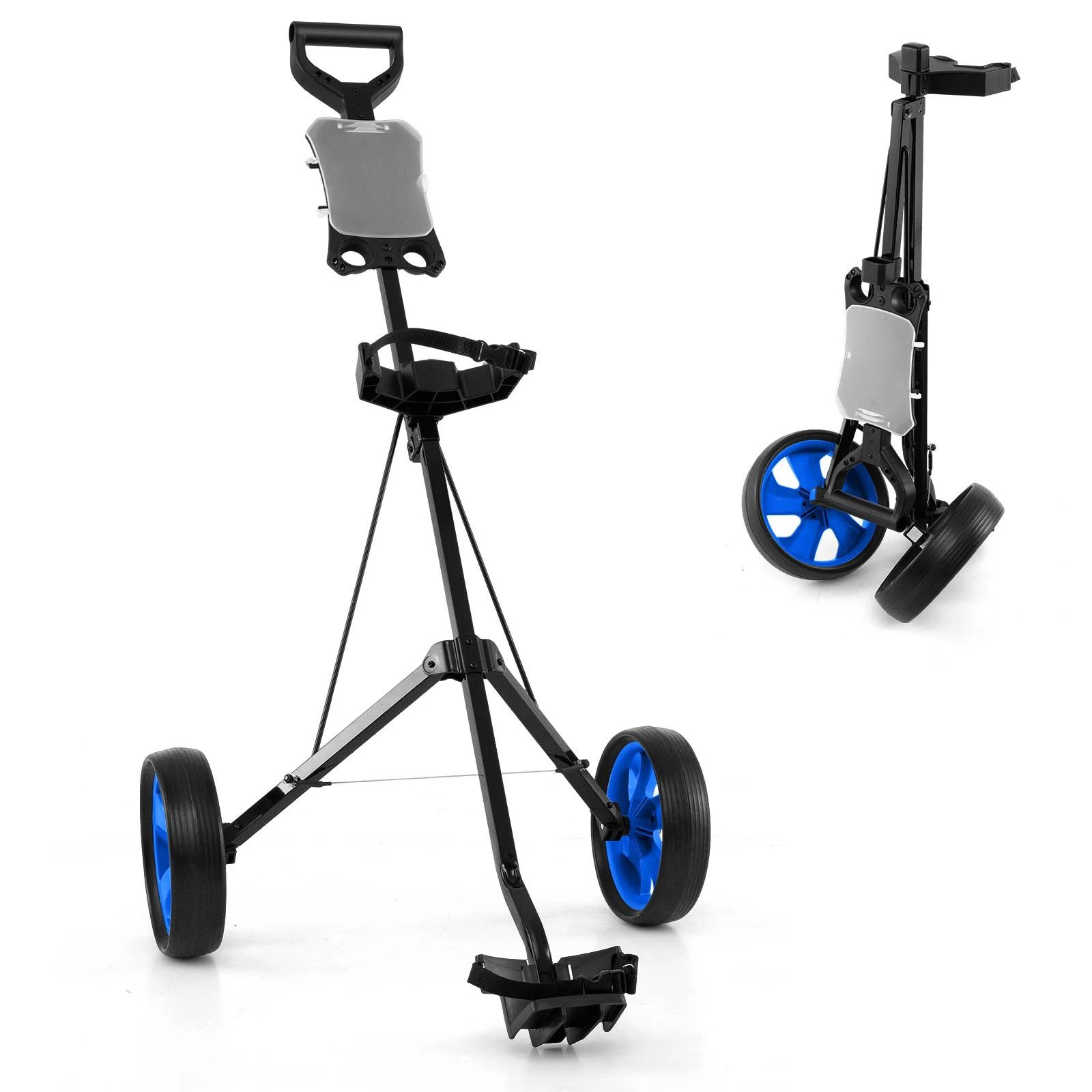 1 Costway 2 Wheel Golf Push Cart Foldable Golf Trolley w/Scorecard Holder & Elastic Strap, 1 of 1