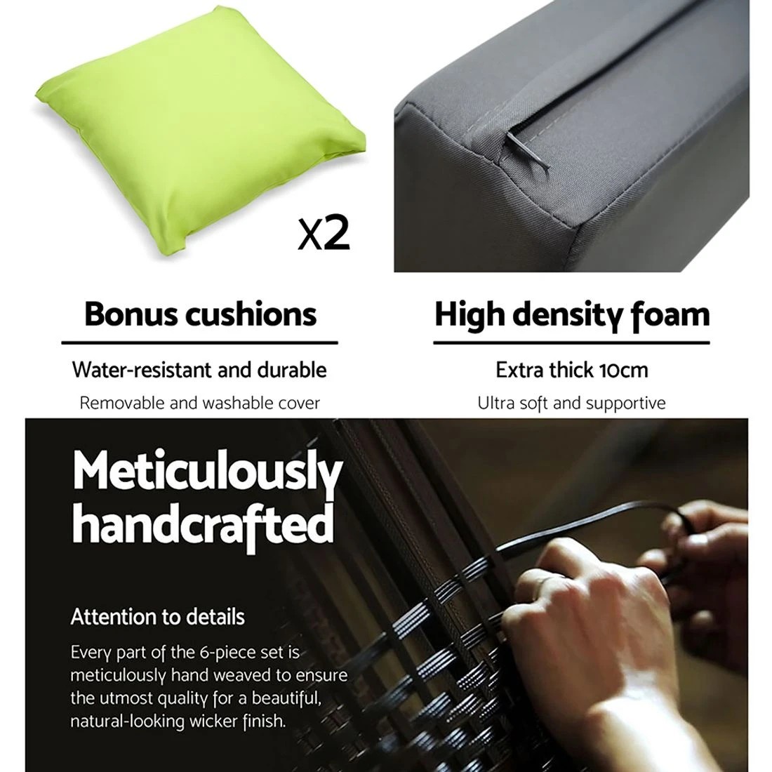 4 Gardeon 7-Piece Outdoor Sofa Set Wicker Couch Lounge Setting Seat Cover - Black, 4 of 7