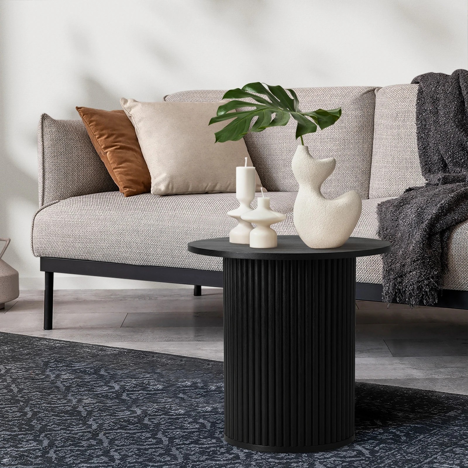 4 Oikiture Coffee Table Side End Tables Sofa Desk Bedside Round Wood - Black, 4 of 9