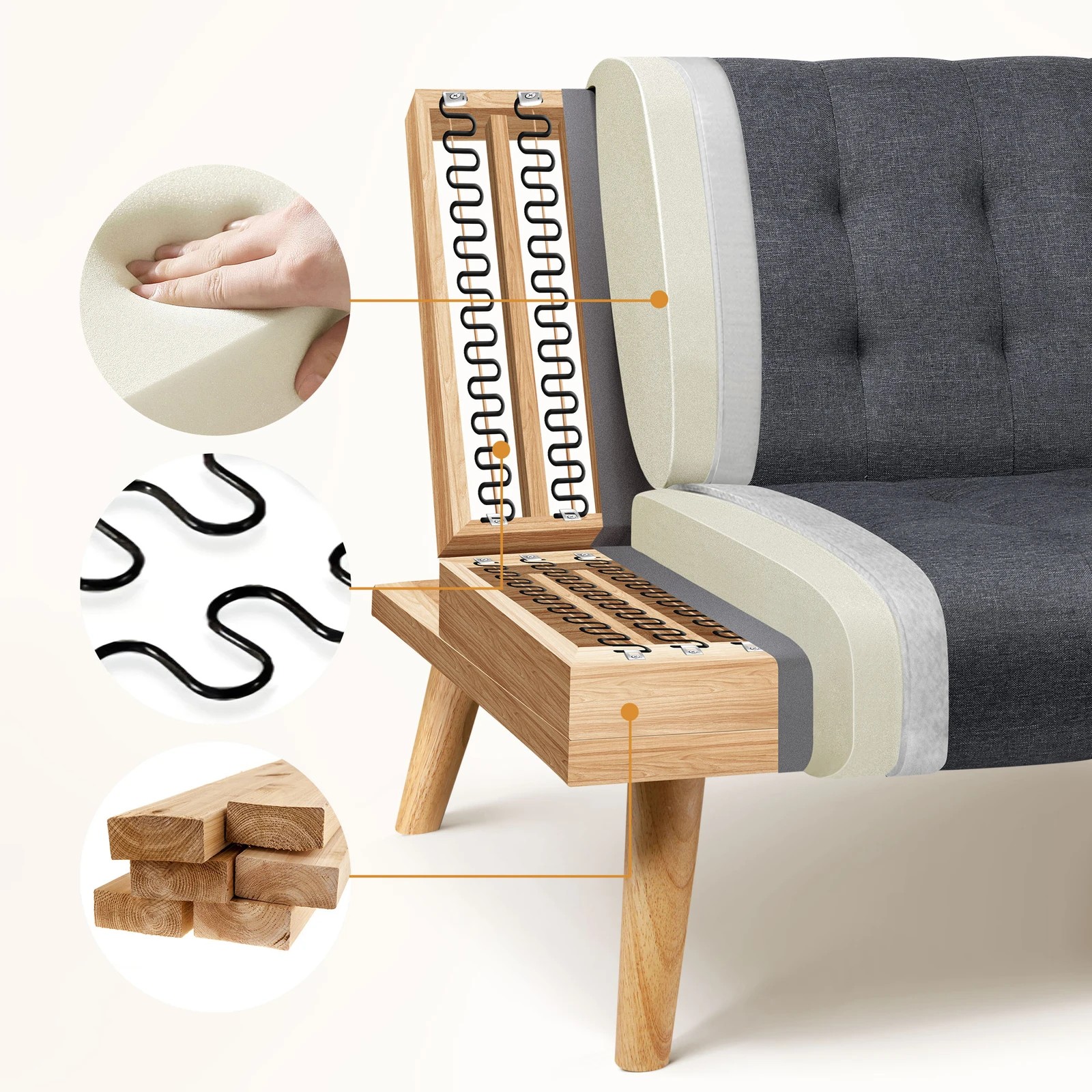 6 Alfordson 2x Sofa Bed Single Chair Fabric - Grey, 6 of 9