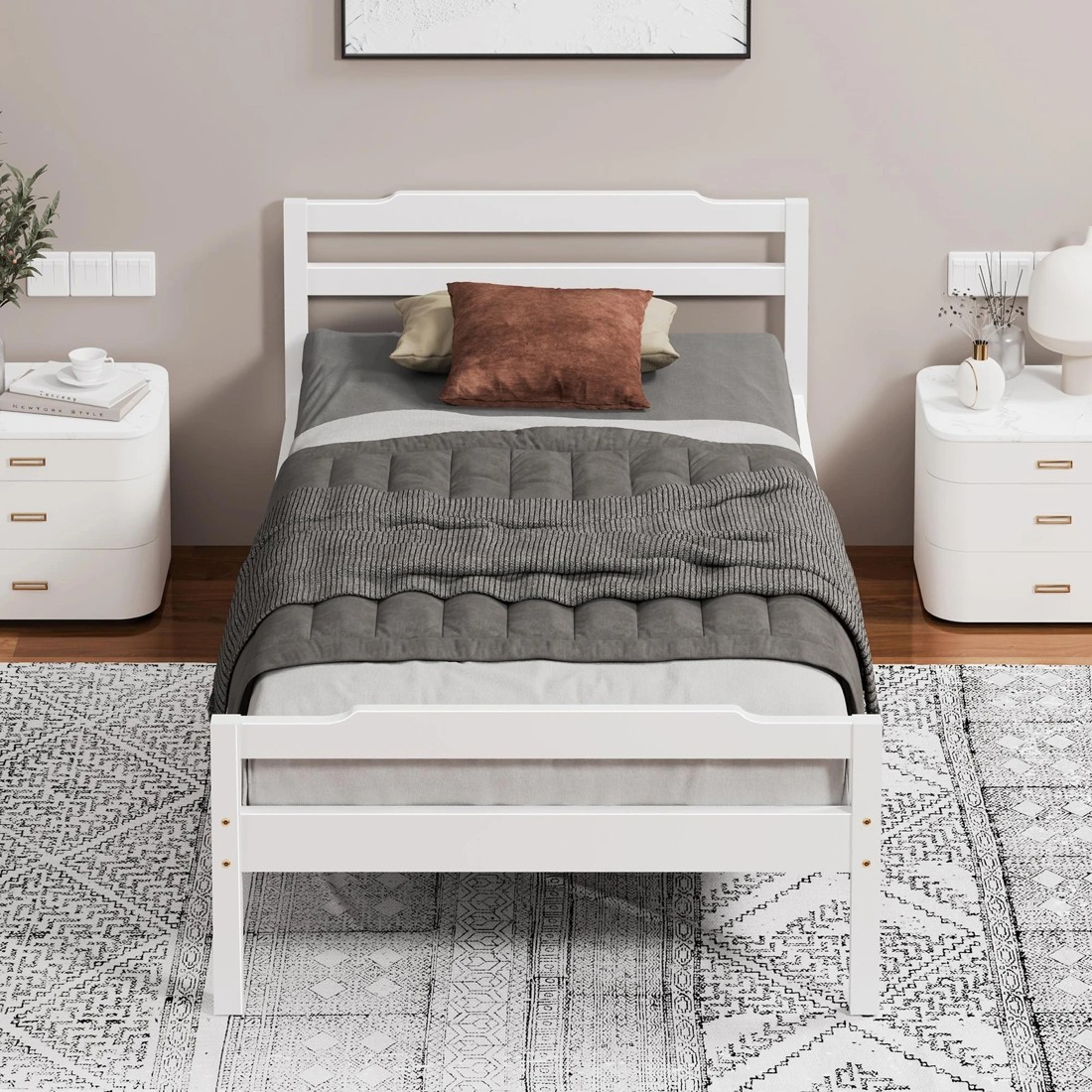 2 Alfordson Bed Frame Wooden Single Size Mattress Base Platform Timber Dubem - White, 2 of 10