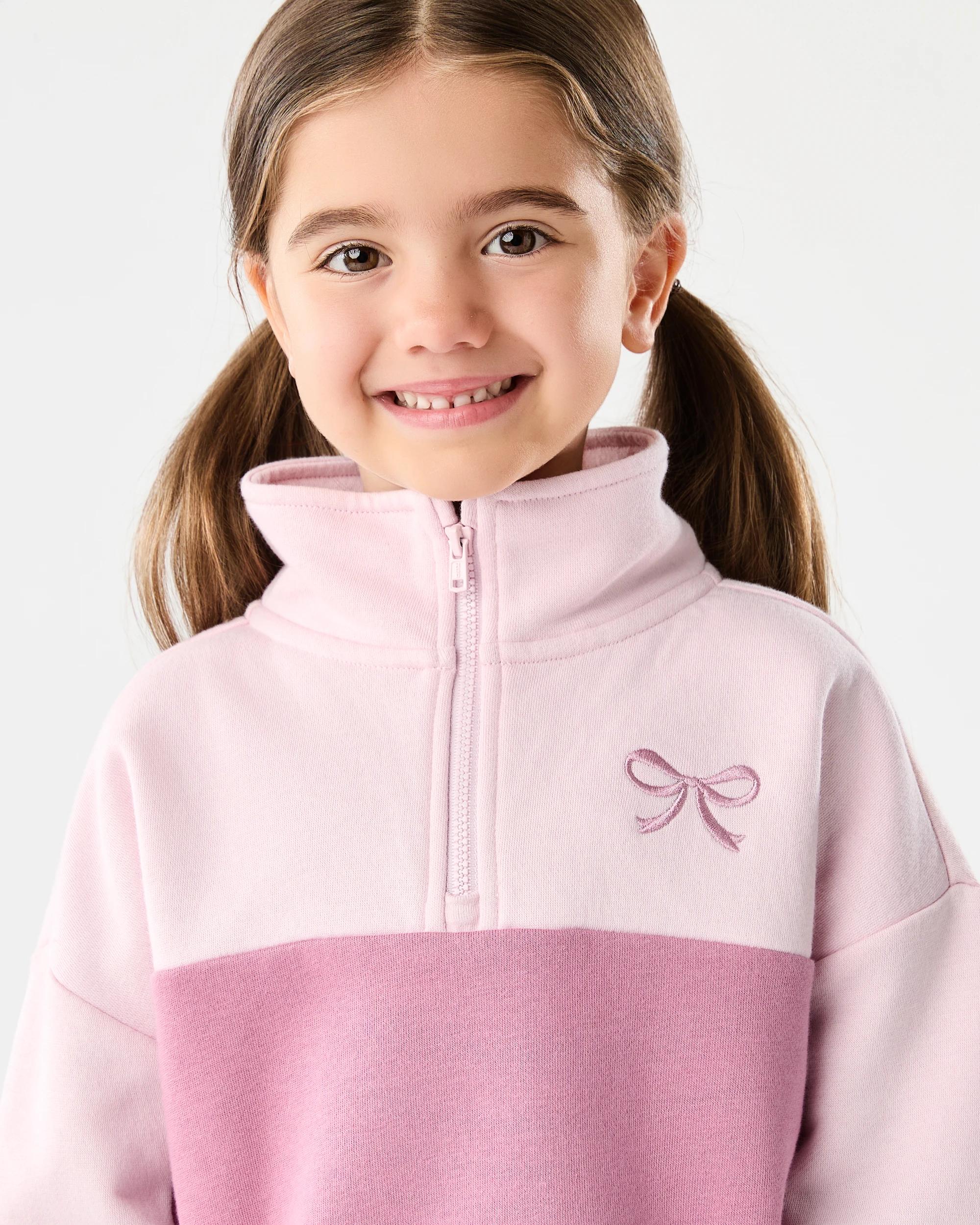 3 Quarter Zip Sweatshirt Pink Bow, 3 of 9