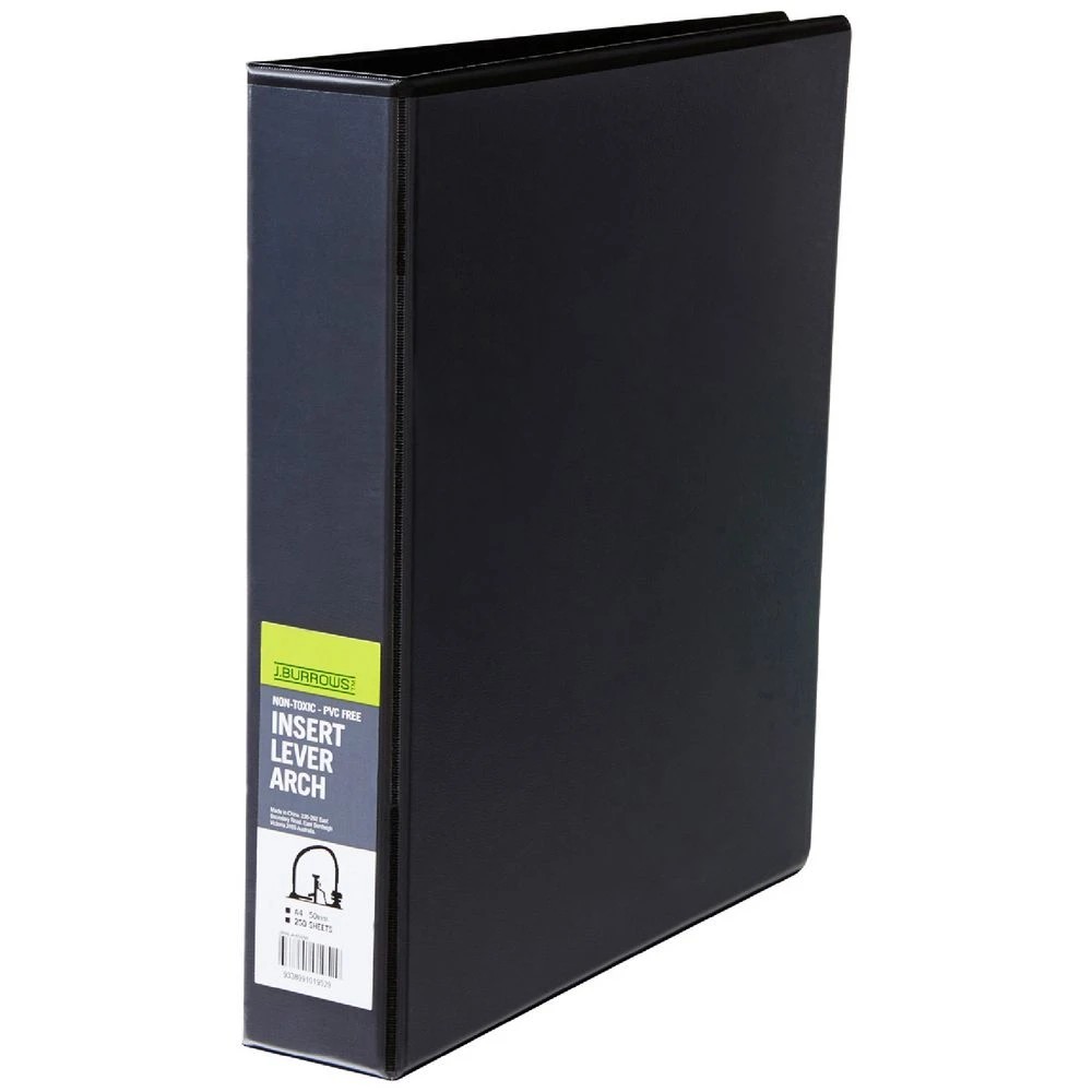 1 J.Burrows A4 Insert Half Lever Arch Binder 50mm Black, 1 of 2
