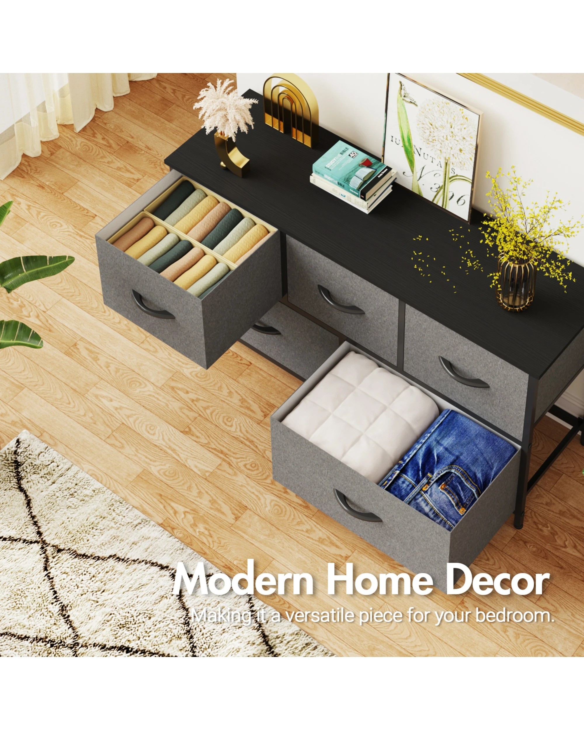 4 Advwin 5 Chest Of Drawers Storage Cabinet Tower Dresser Lowboy
 - Grey, 4 of 9