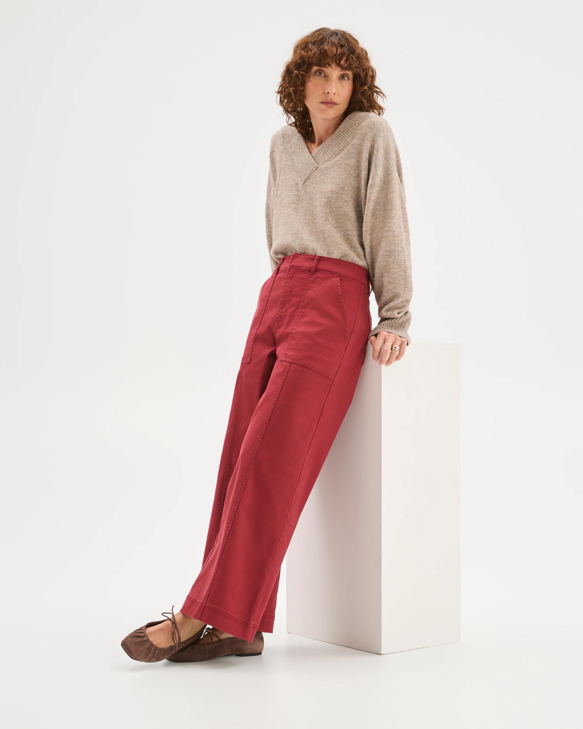 3 Target Woman Australian Cotton Blend Stretch Twill Wide Leg Pants BURNT CRIMSON, 3 of 6