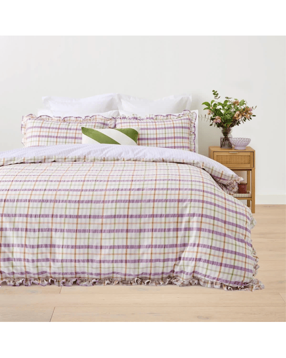 Isha Gingham Cotton Reversible Quilt Cover Set - Queen Bed