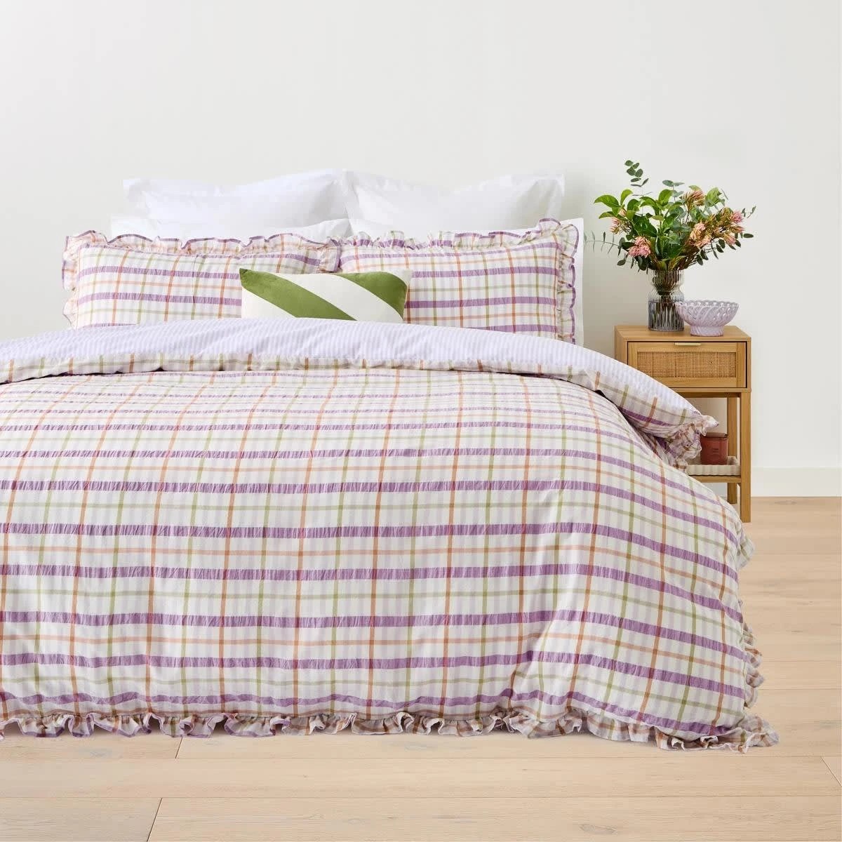 1 Isha Gingham Cotton Reversible Quilt Cover Set - Queen Bed, 1 of 7