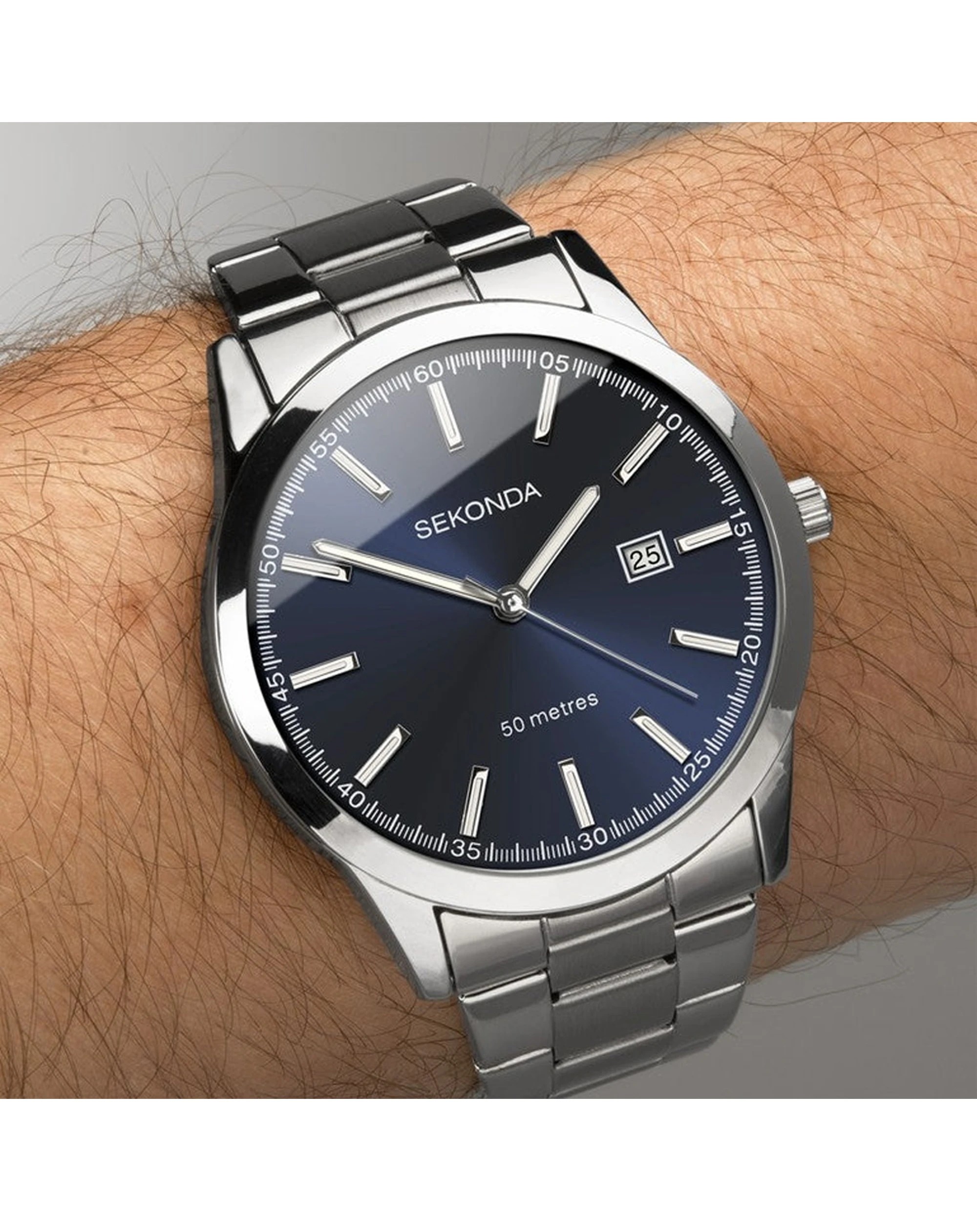 4 Sekonda Men's Watch Silver Metal Bracelet 43mm Case 50m Water Resistant Blue Dial, 4 of 5