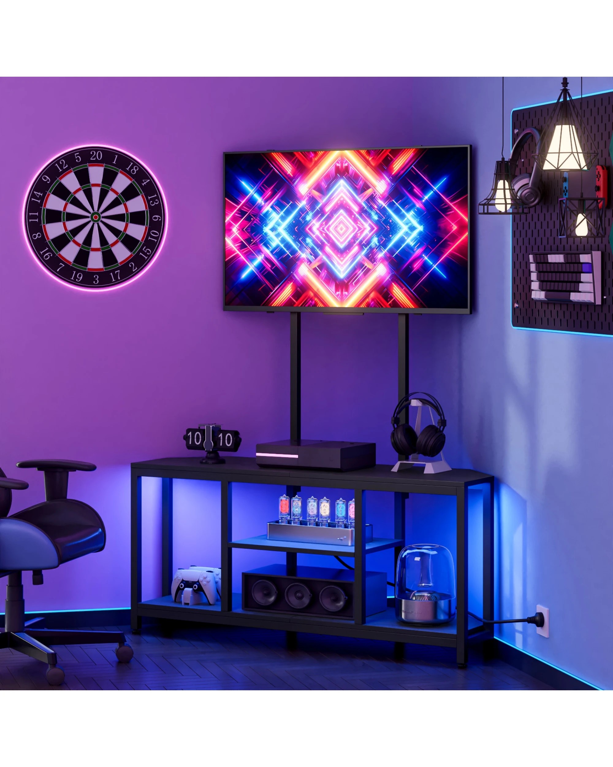 3 Advwin 115cm LED TV Cabinet w/ Mount Adjustable Corner Entertainment Unit Stand w/ AC & Shelf Media Console Table, 3 of 10