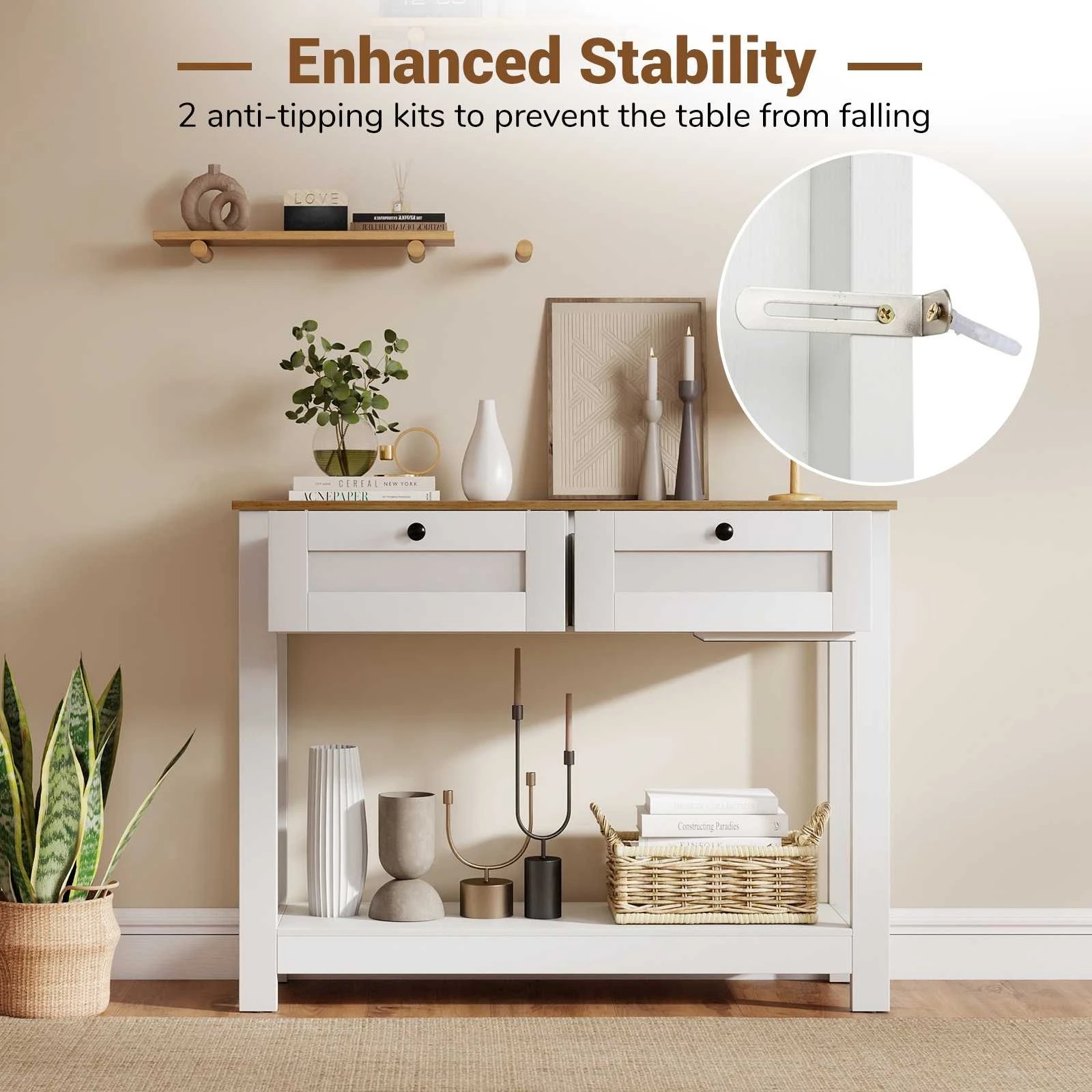 7 Costway Farmhouse Console Table w/2 Drawers Entryway Side Table, 7 of 10