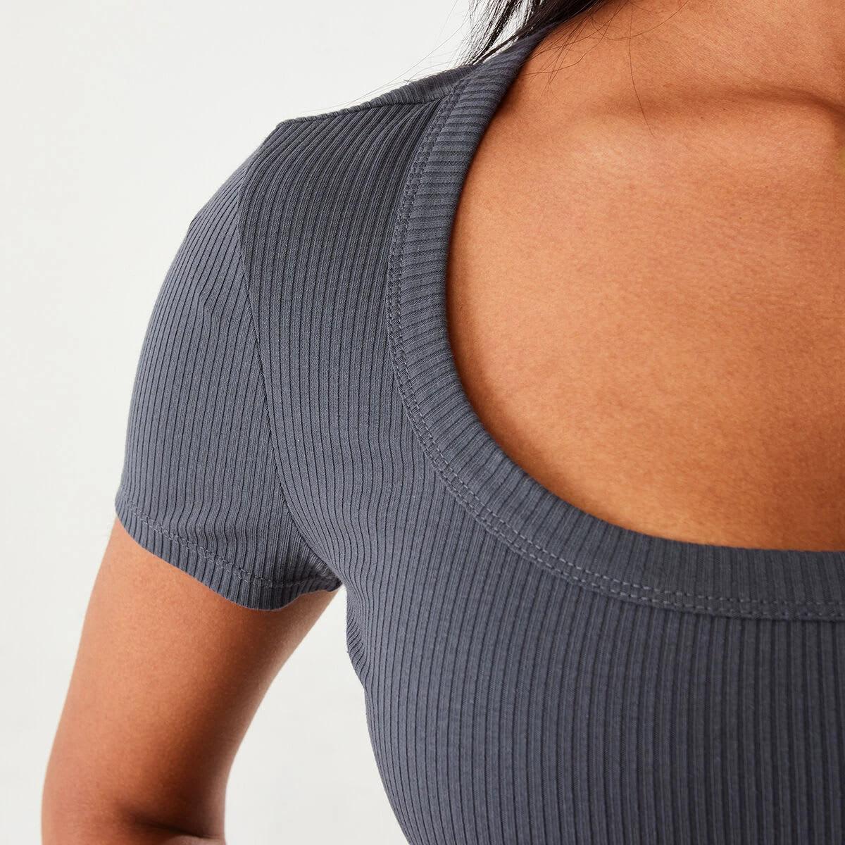 8 Short Sleeve Ribbed Square Neck T-shirt Lead Grey, 8 of 9