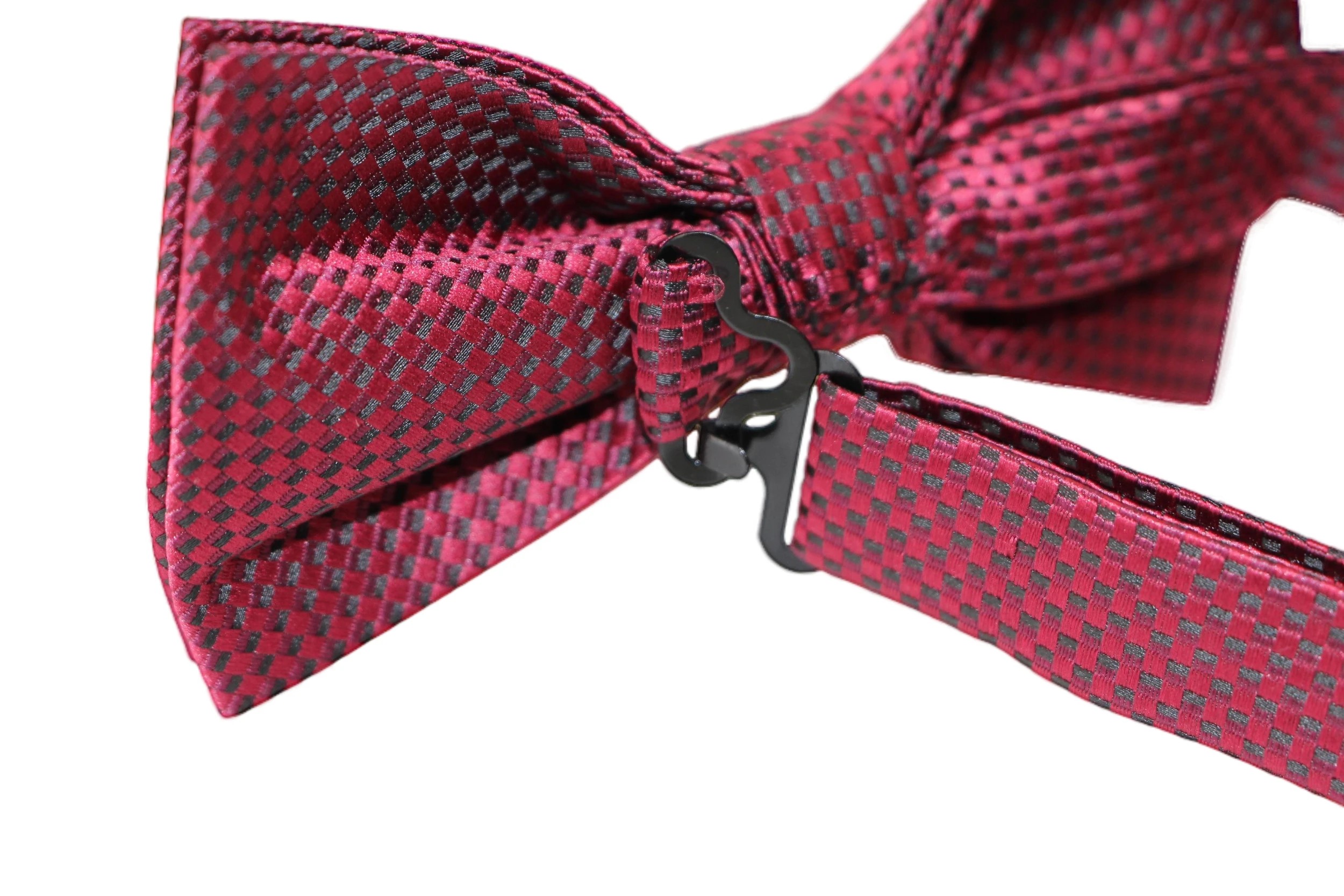 3 Zasel Mens Quality Dark Red Checkered Patterned Bow Tie - Red, 3 of 3