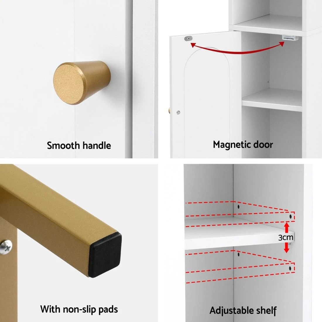 7 Artiss Bathroom Storage Cabinet Floor Organizer Toilet Corner Adjustable Shelf with Door - White, 7 of 8