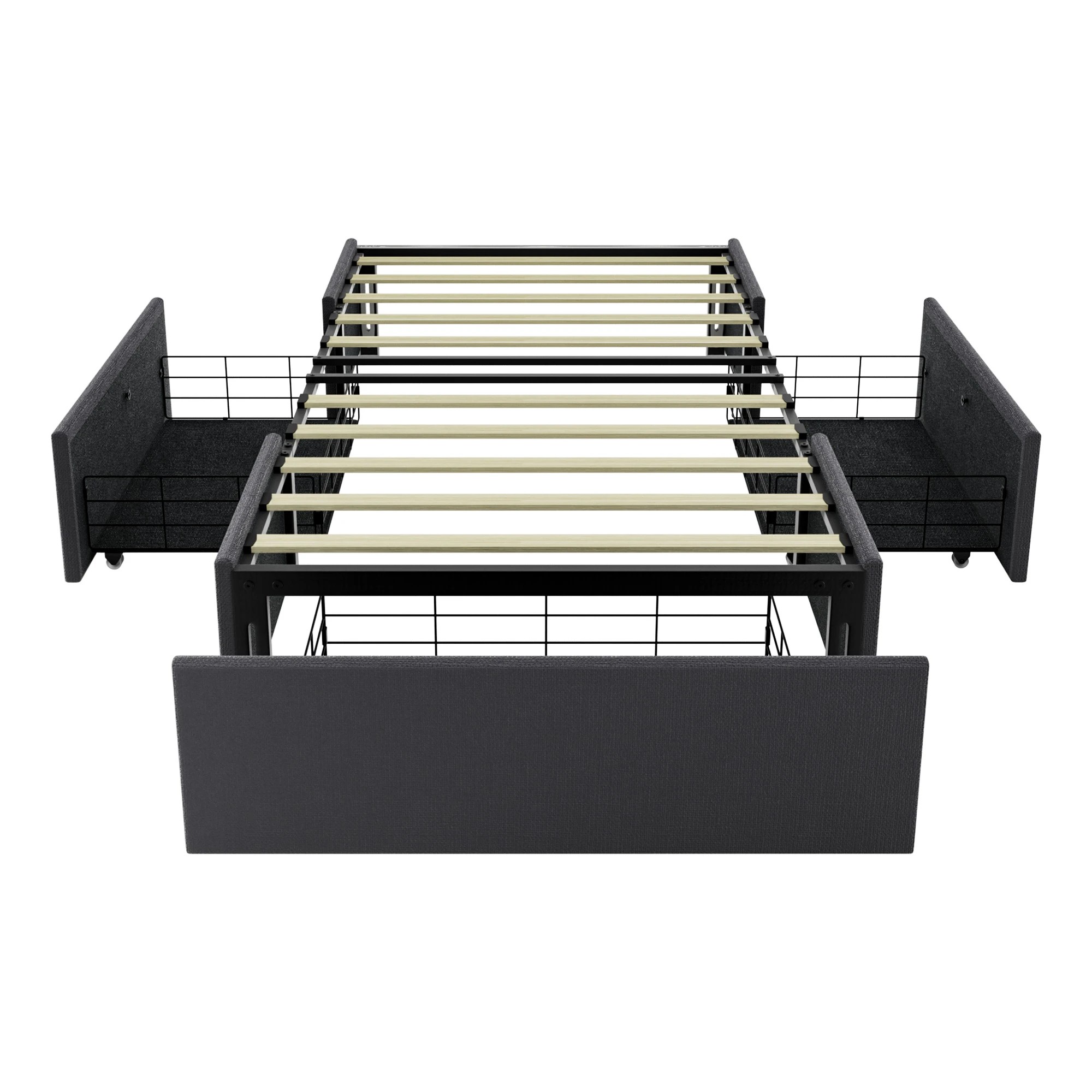 2 Levede Bed Frame Single Size Fabric Mattress Base 3 Storage Drawer - Grey - Grey, 2 of 9