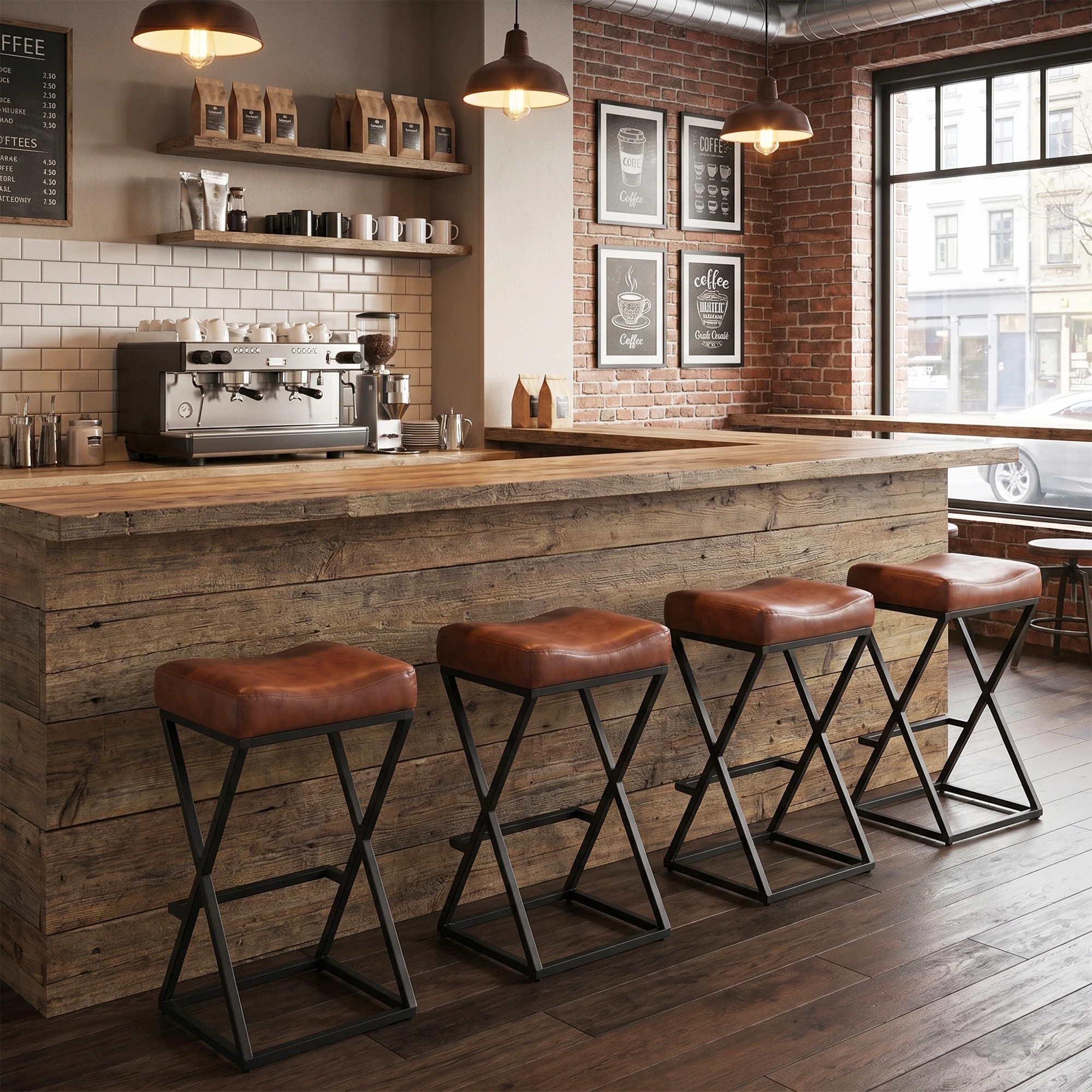 4 Advwin Bar Stools Set of 4 PU Leather Kitchen Counter Stools w/ U-Shape Cushion & Footrest - Brown, 4 of 7