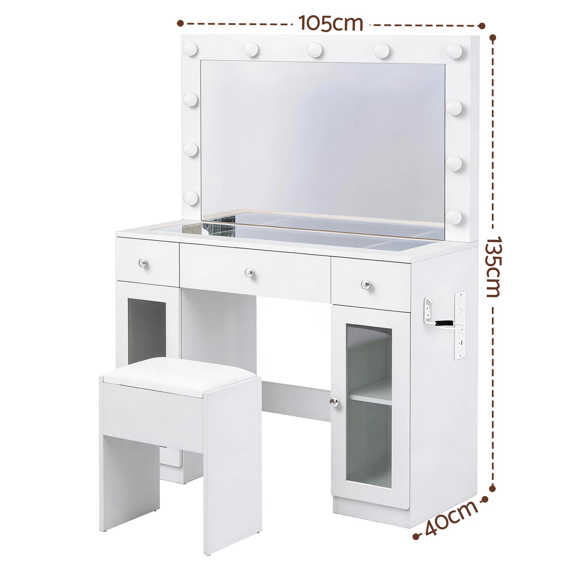 2 Artiss Dressing Table Vanity Desk Set LED Bulbs RGB Light - White, 2 of 3