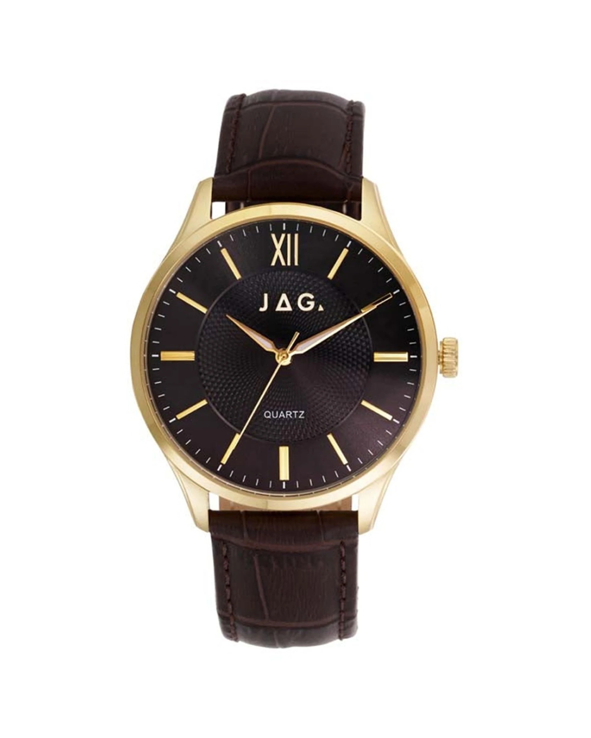 1 JAG Geelong Black Leather Band 41mm Men's Watch Gold Case 5 ATM Water Resistant, 1 of 2