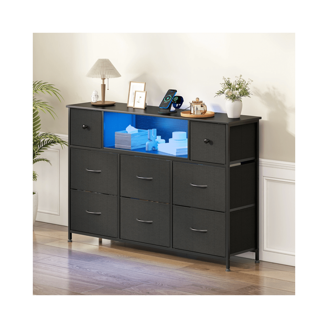 2 Advwin Chest Of 8 Drawers Storage Cabinet With Open Shelves
 - Black, 2 of 10