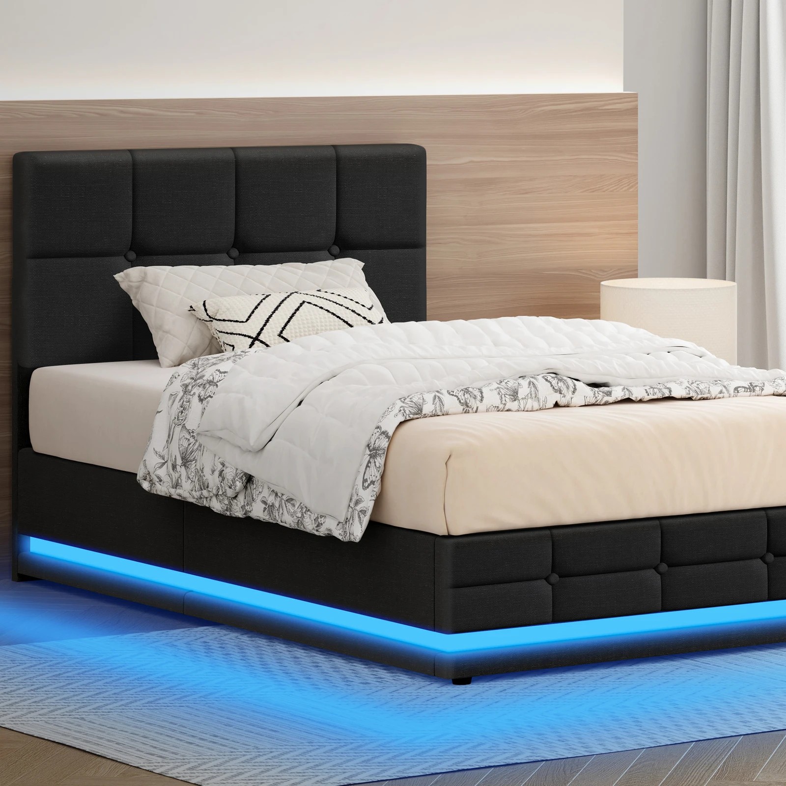 2 Alfordson Bed Frame King Single Platform RGB LED Gas Lift Base Storage - Charcoal, 2 of 10