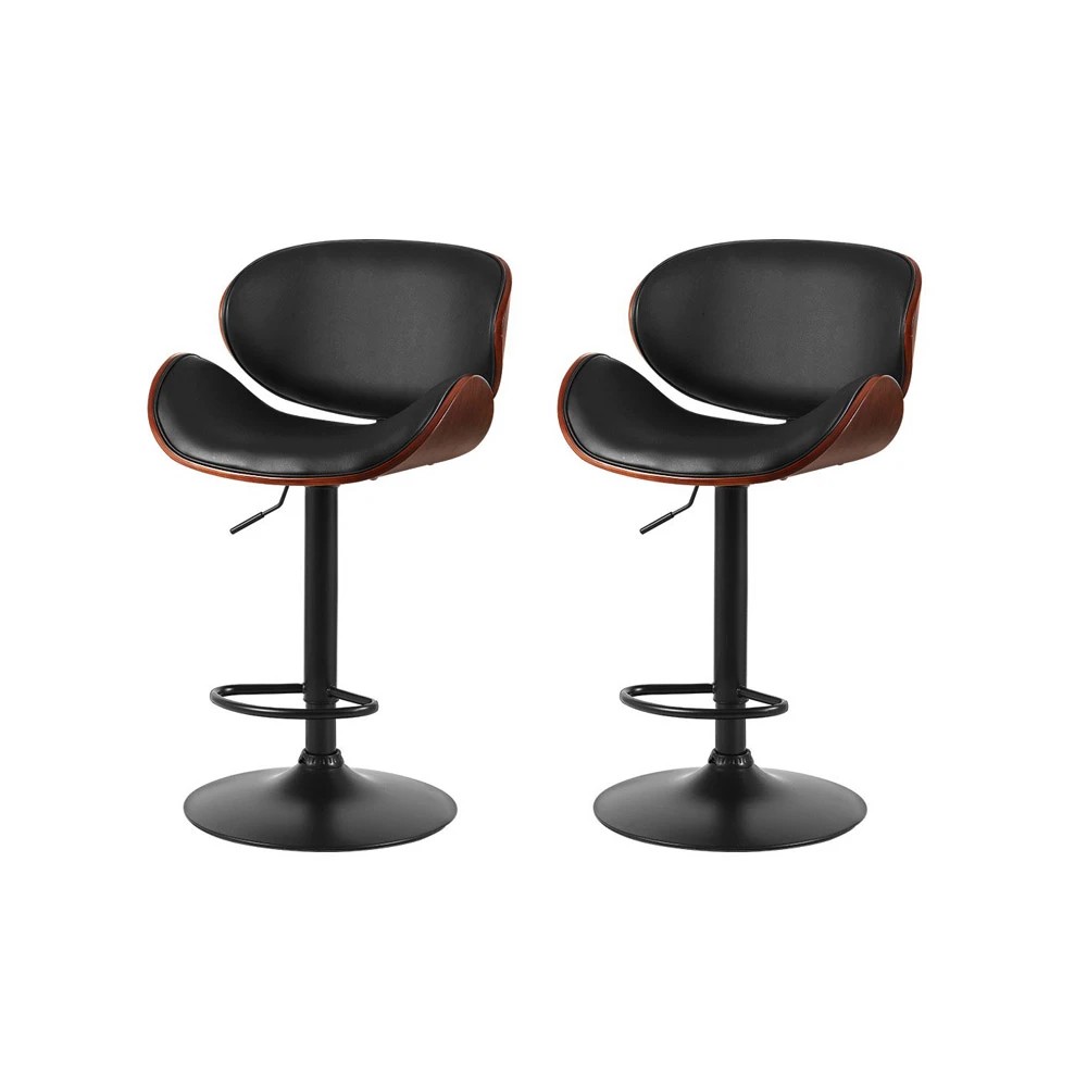 1 Artiss 2x Bar Stools Gas Lift Leather Padded - Black, 1 of 5