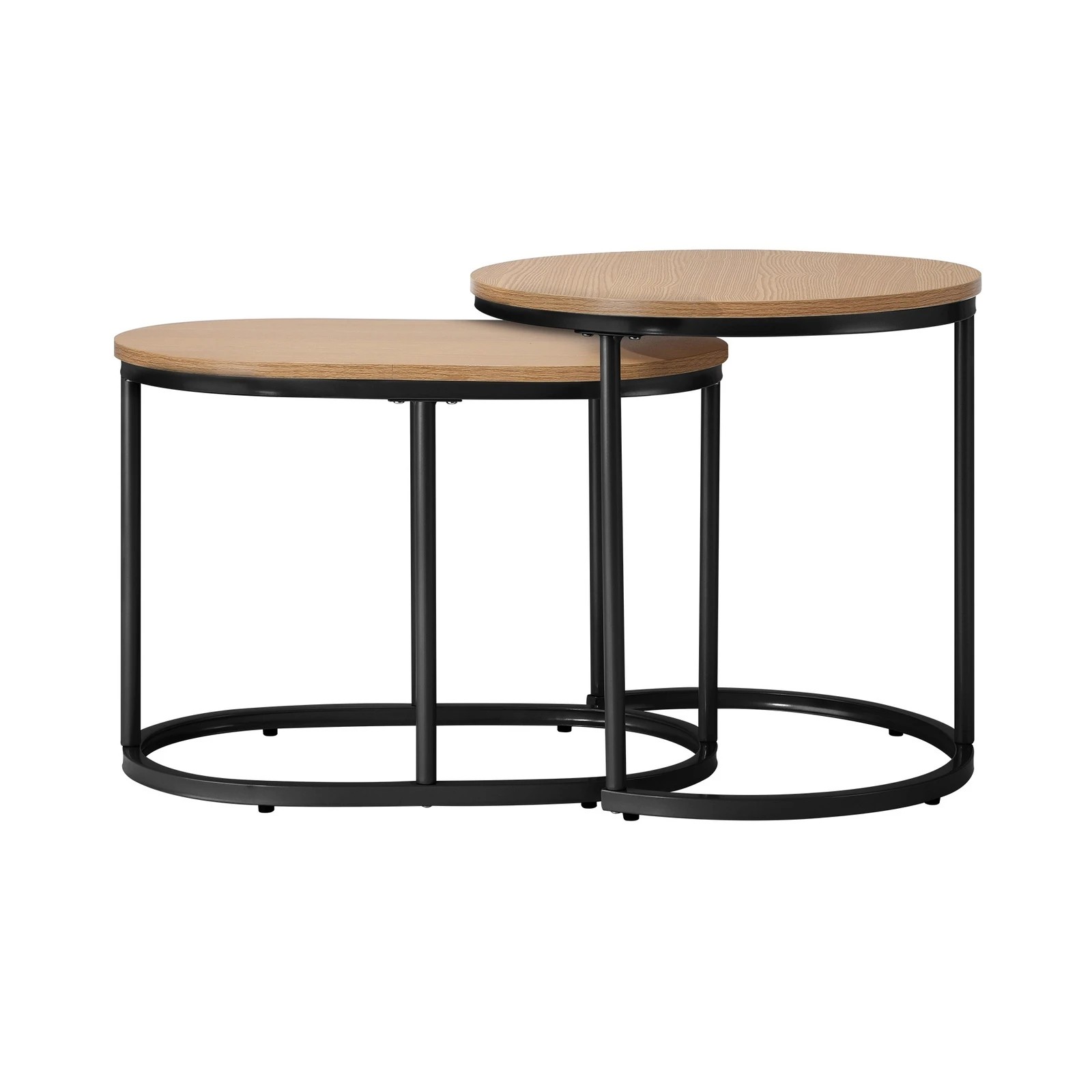 9 Oikiture Set of 2 Coffee Table Round Oval Nesting Side End Tables - Natural, 9 of 9
