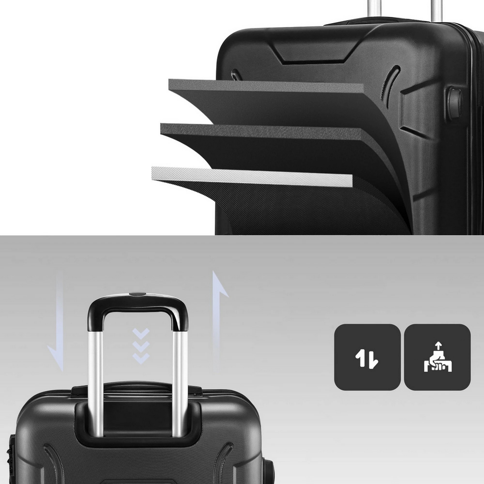 5 Wanderlite 28" 75cm Luggage Trolley Travel Suitcase Set TSA Hard Case Lightweight Strap - Black, 5 of 8