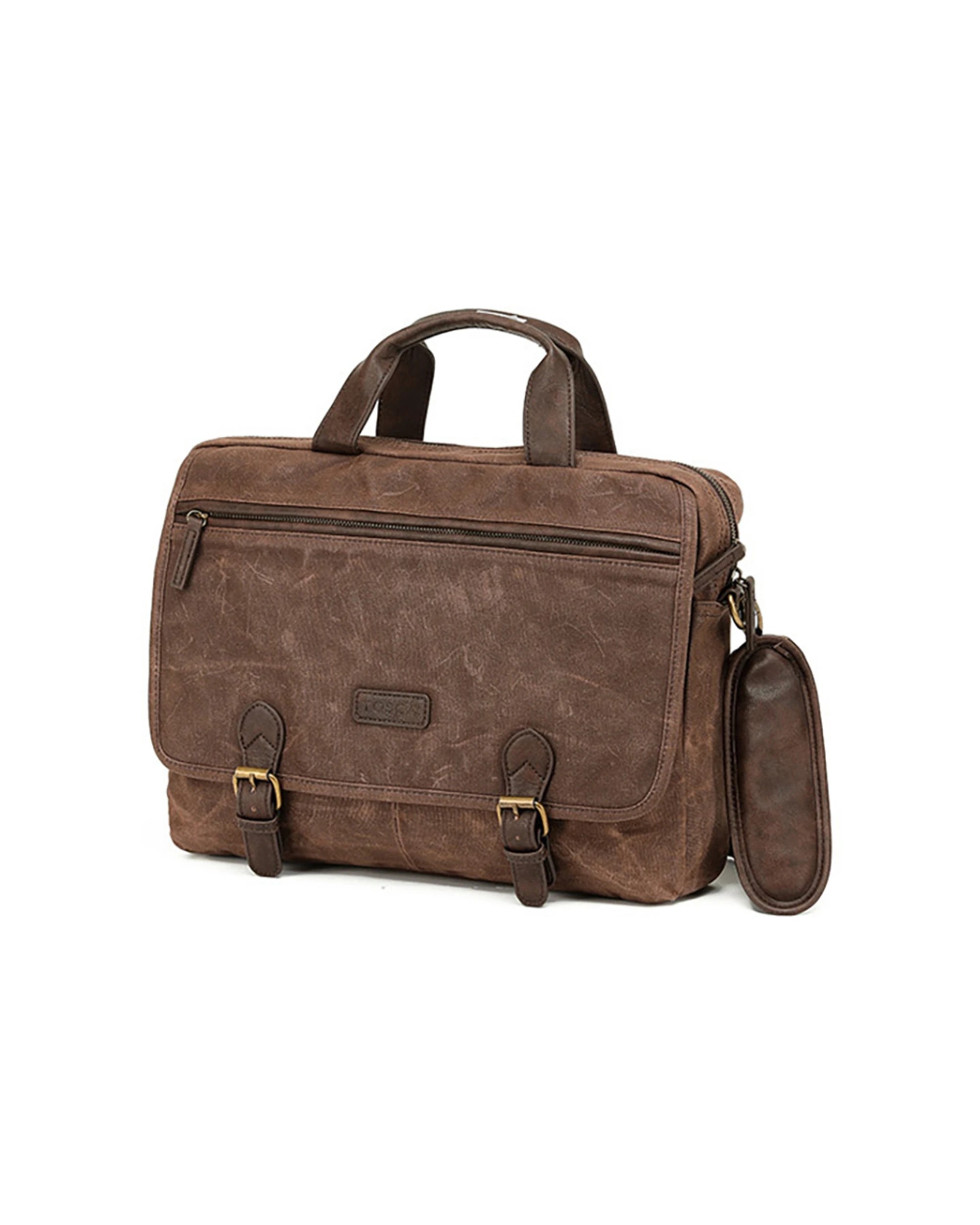 1 Tosca Waxed Canvas Business Briefcase Bag with Strap 40cm Durable Stylish - Brown, 1 of 3