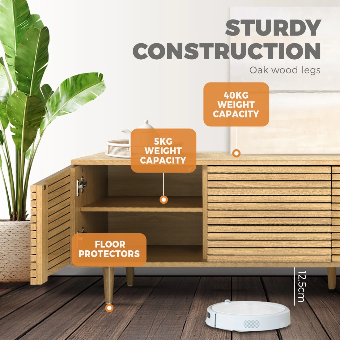 7 Oikiture Tv Cabinet Entertainment Unit 160cm
 - Natural, 7 of 10