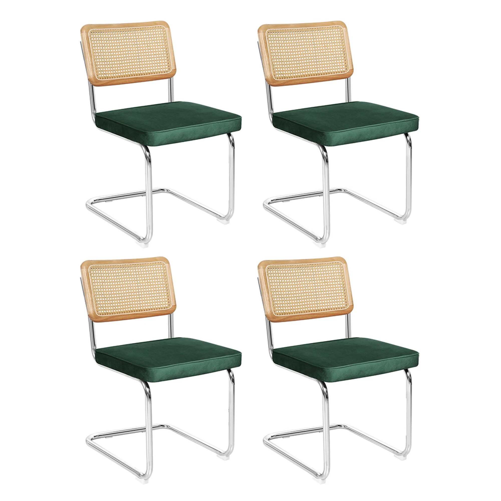 1 Levede 4xRattan  Cesca Velvet Chair Dining - Green, 1 of 9