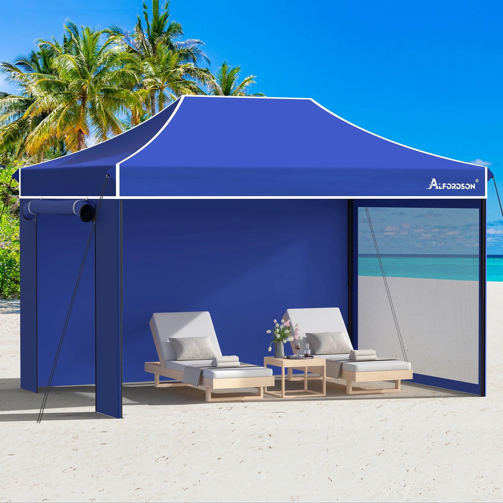 6 Alfordson Gazebo 4.5x3m Pop Up Marquee 600D Oxford Folding Camping Tent - Blue, 6 of 10