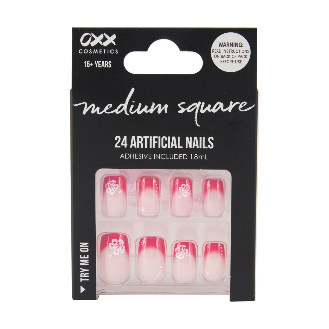 1 OXX Cosmetics 24 Pack Artificial Nails with Adhesive - Medium Square Shape, Hibiscus, 1 of 4