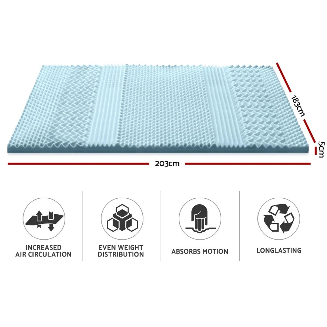 1 Giselle Bedding Memory Foam Mattress Topper 7-Zone 5cm King - Blue, 1 of 7