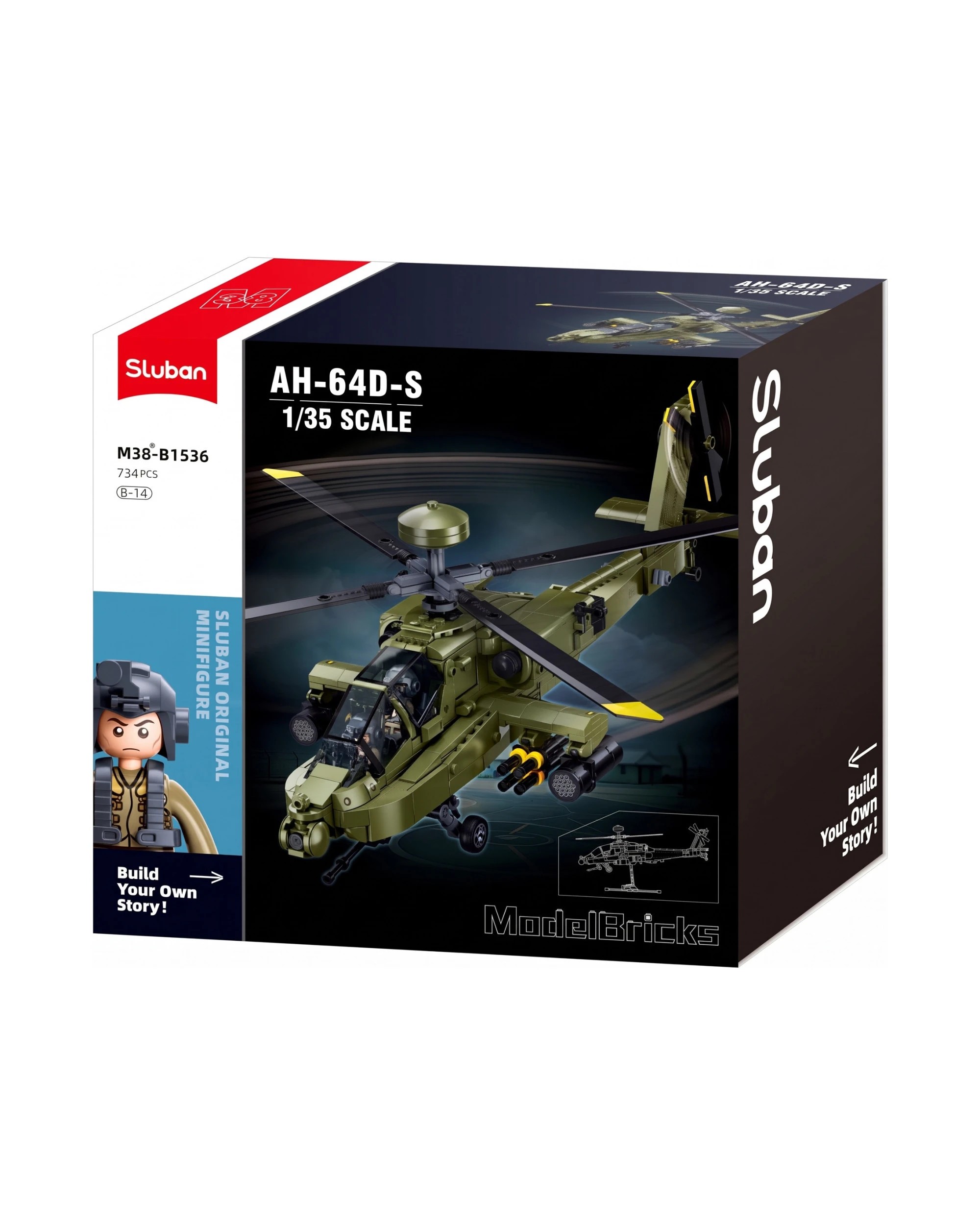Sluban B1536 Model Kit 1:44 AH-64D Apache Attack Helicopter Chopper ...