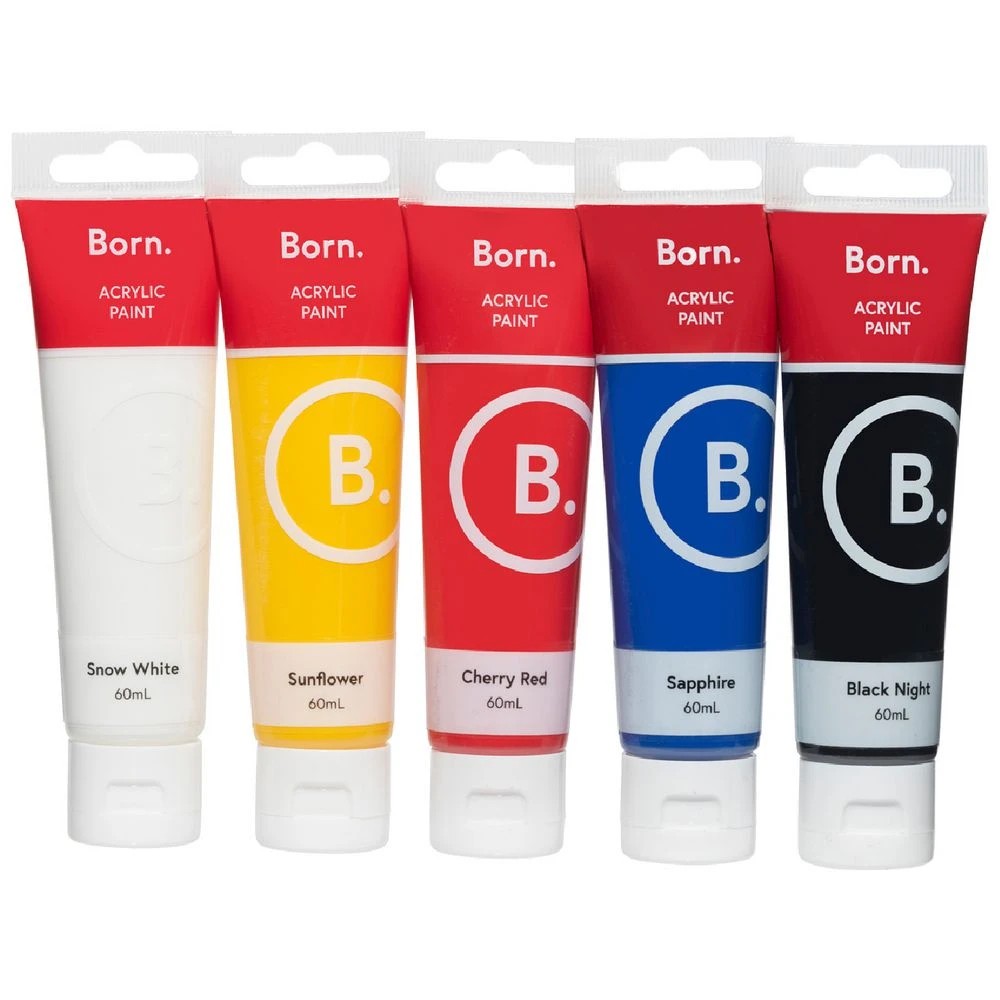 1 Born Acrylic Paints 60mL Primary Colours 5 Pack, 1 of 6