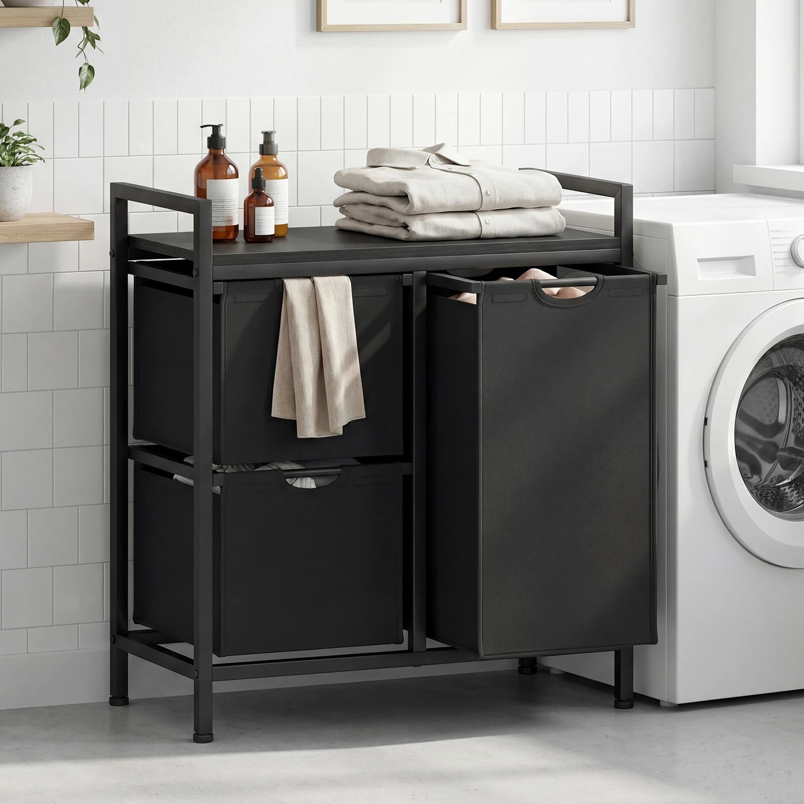 4 Costway 75L Laundry Hamper w/3 Movable Bags Cloth Baskets Organizer - Black, 4 of 7