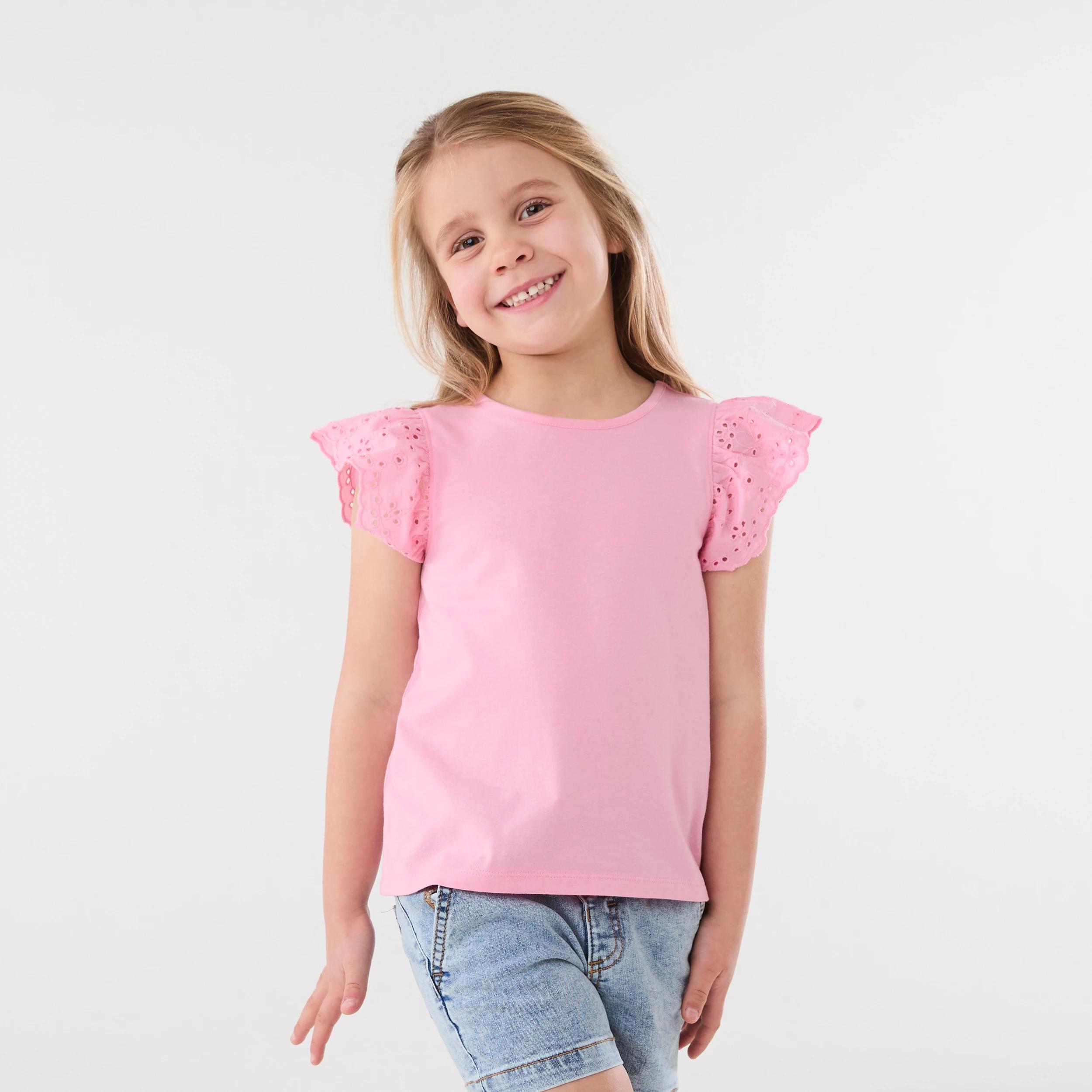 1 Broderie Frill Sleeve T-shirt Bubble Pnk, 1 of 6