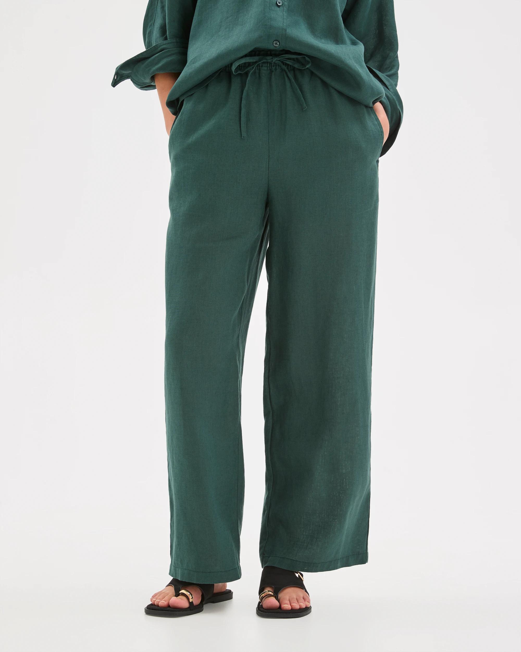 4 Target Petites Petites European Linen Straight Leg Pants DEEP GREEN, 4 of 7