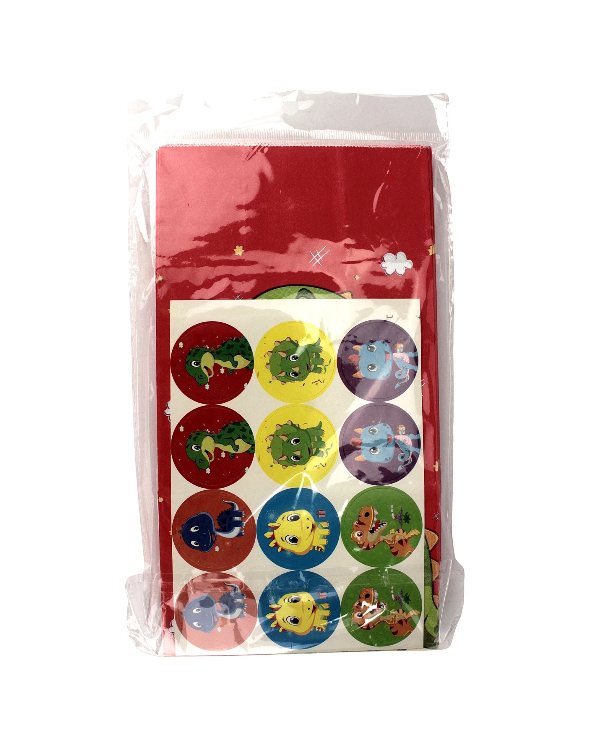 4 Party Maker Dinosaur Paper Party Bags With Stickers Pack of 12 - Red, 4 of 5